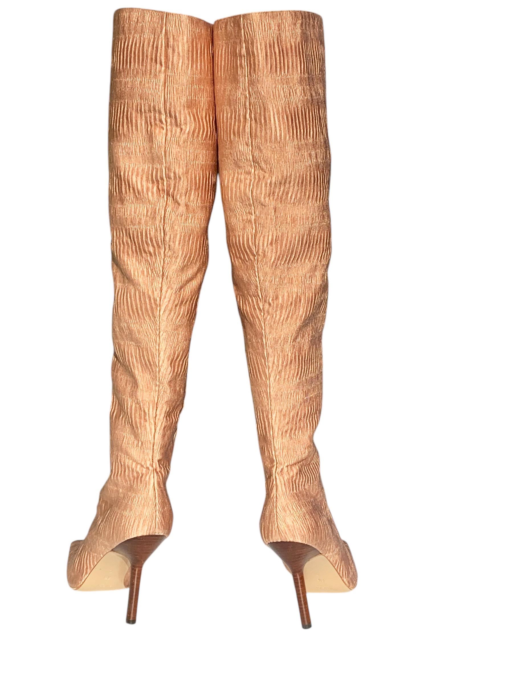 Beige Tom Ford for Gucci FW 1999 Over the Knee Silk Ruched Boots + Matching Bag US 6.5 For Sale