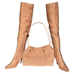 Tom Ford pour Gucci FW 1999 - Bottes froncées en soie au-dessus du genou + Sac assorti US 6,5