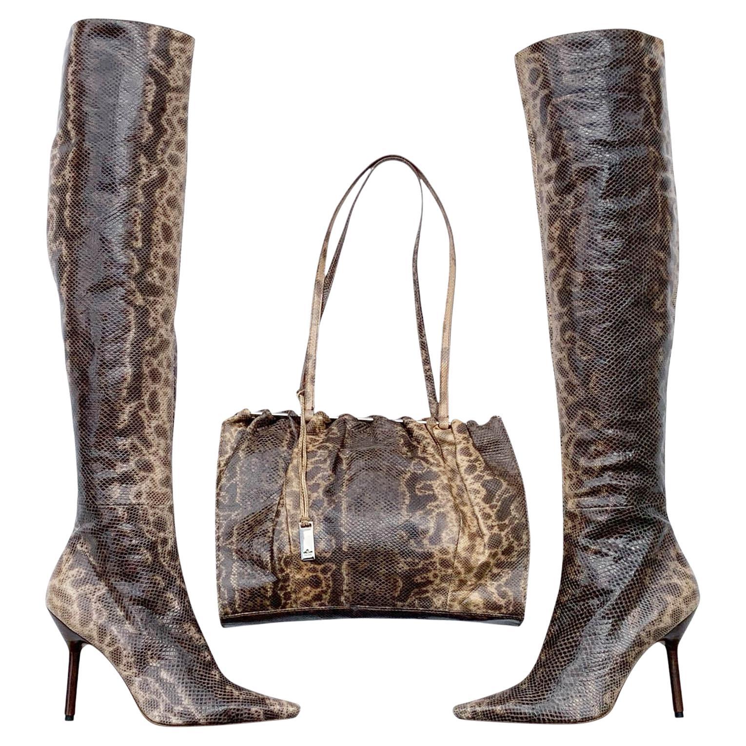 Tom Ford for Gucci FW 1999 Pasarela Agua Serpiente Botas a la Rodilla Italiano 38 - US 8 en venta