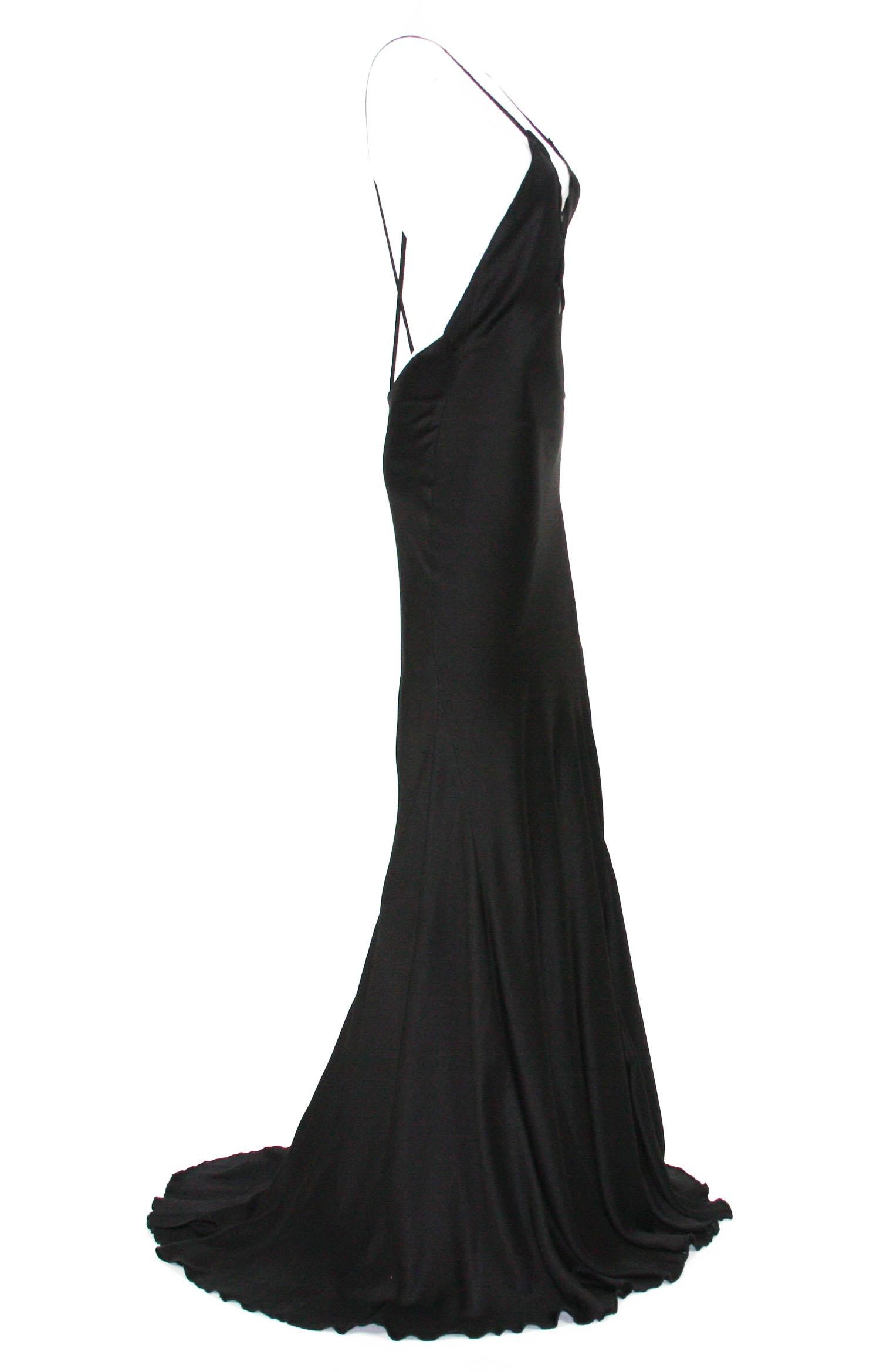 Tom Ford for Gucci FW 2002 Runway Black Silk Lace-Up Gown + Mink Stole It. 38 For Sale 10