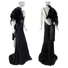 Tom Ford for Gucci FW 2002 Runway Black Silk Lace-Up Gown + Mink Stole It. 38