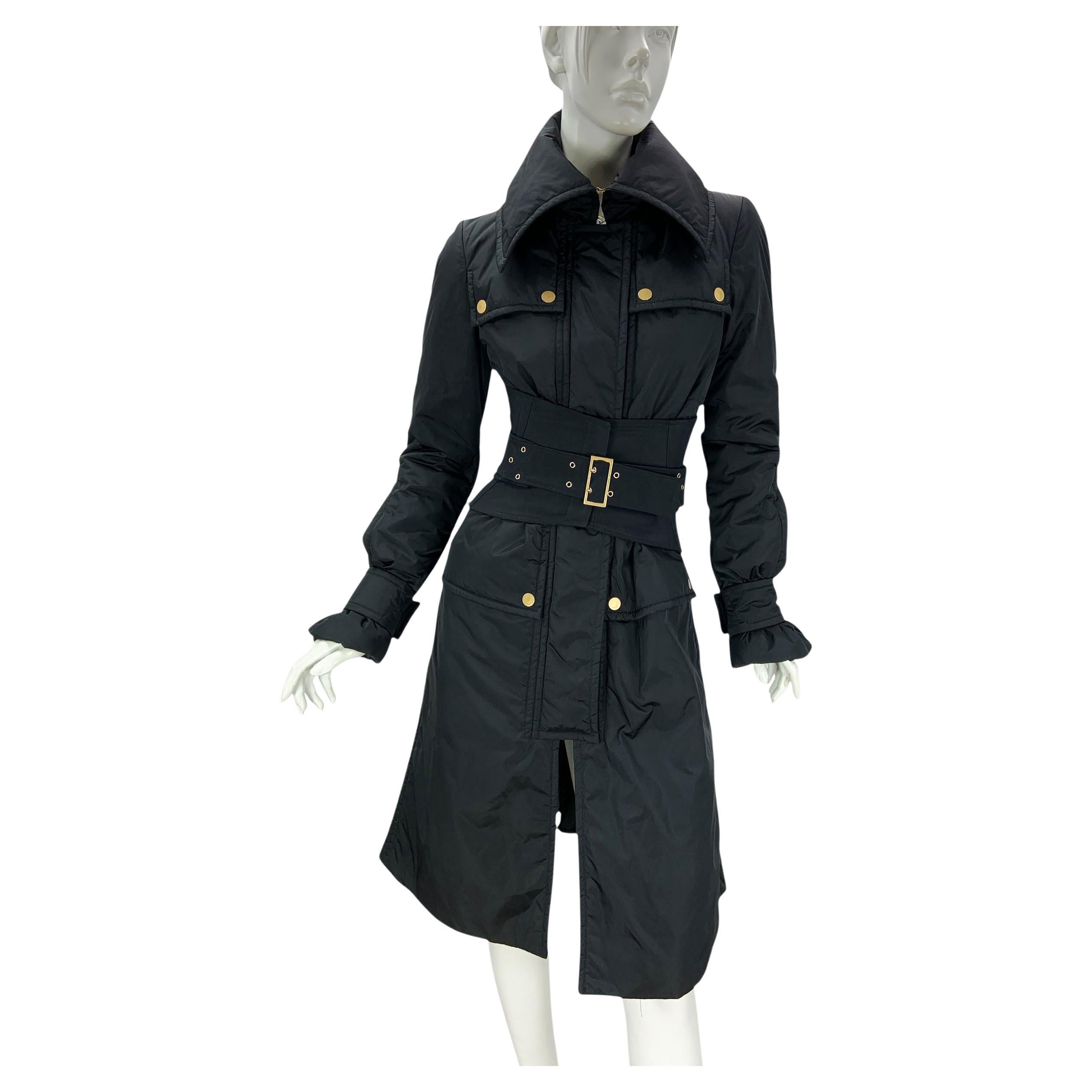 Tom Ford for Gucci FW 2003 Black Corseted Autumn Duvet Coat Italian 40 For Sale