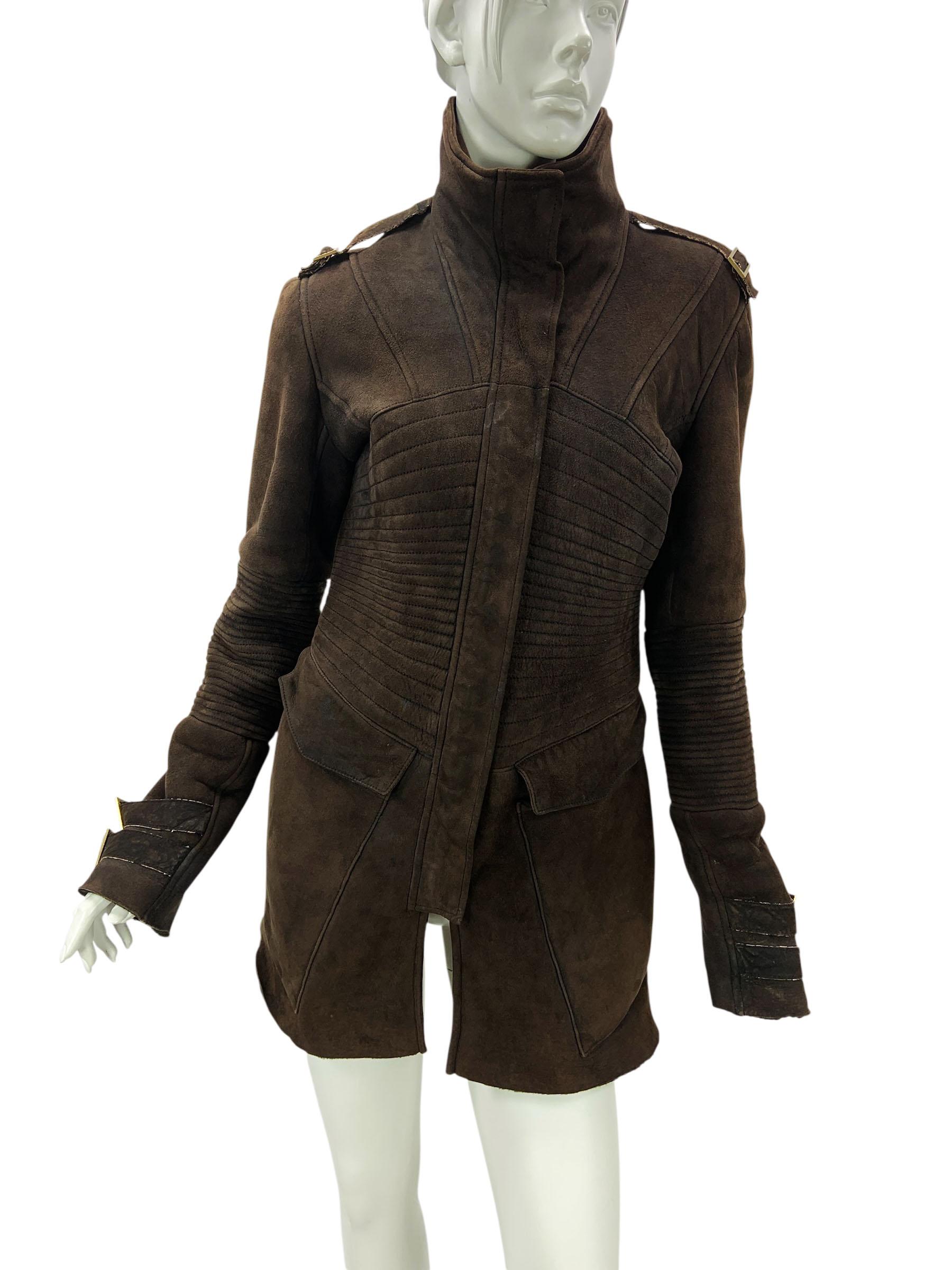 Noir Tom Ford for Gucci FW 2003 Veste en daim marron en shearling Italian 44 US 8 en vente