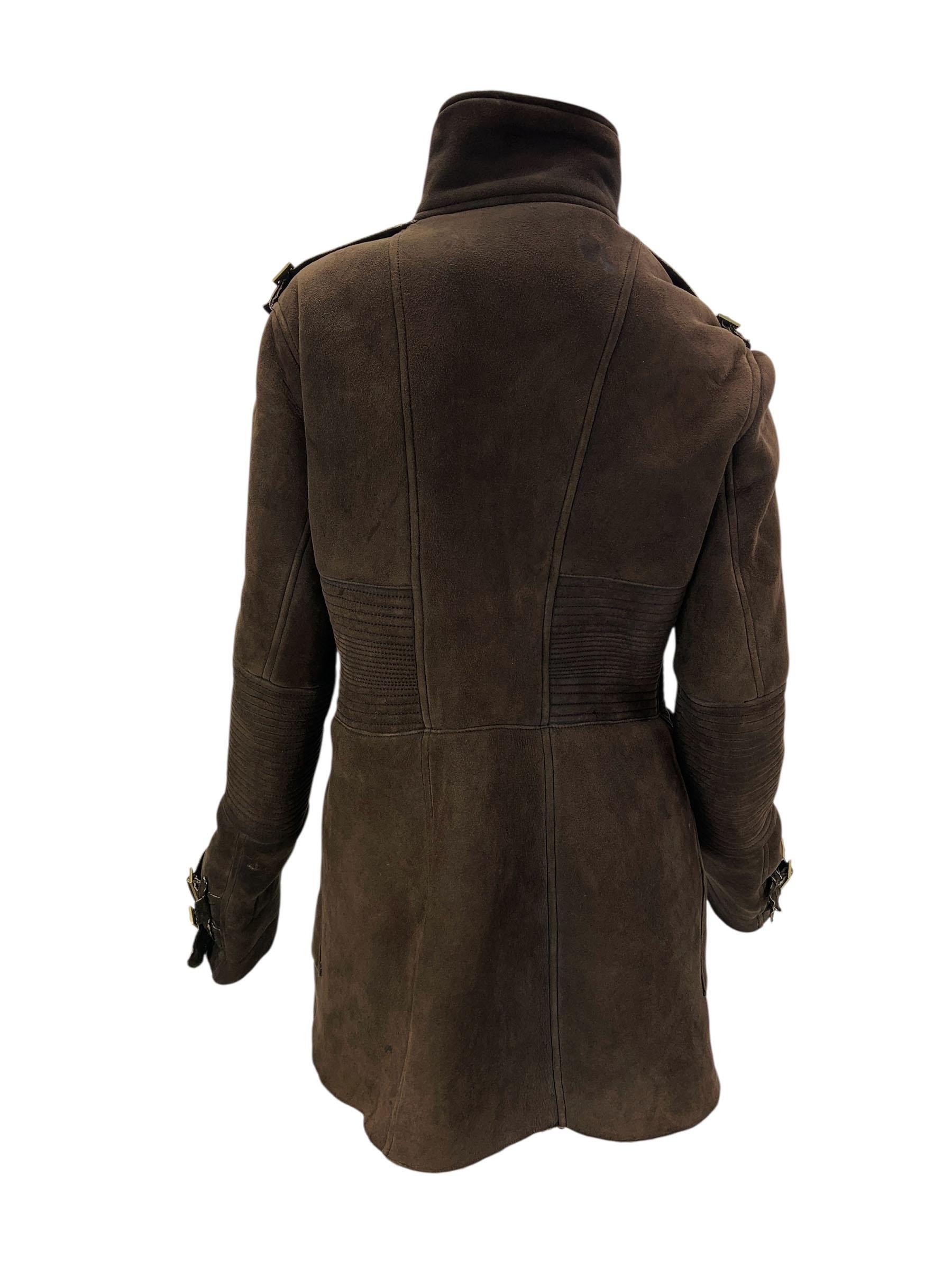 Tom Ford for Gucci FW 2003 Veste en daim marron en shearling Italian 44 US 8 Bon état - En vente à Montgomery, TX