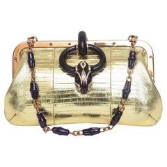 Tom Ford for Gucci Gold Lizard Leather With Rose Gold And Amethyst Serpent Bag