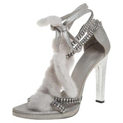 Tom Ford For Gucci Leather And Mink Fur Strappy Ankle Wrap Sandals Size 40.5