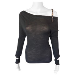 Tom Ford for Gucci Leather Embellished Black Knit Sweater Top
