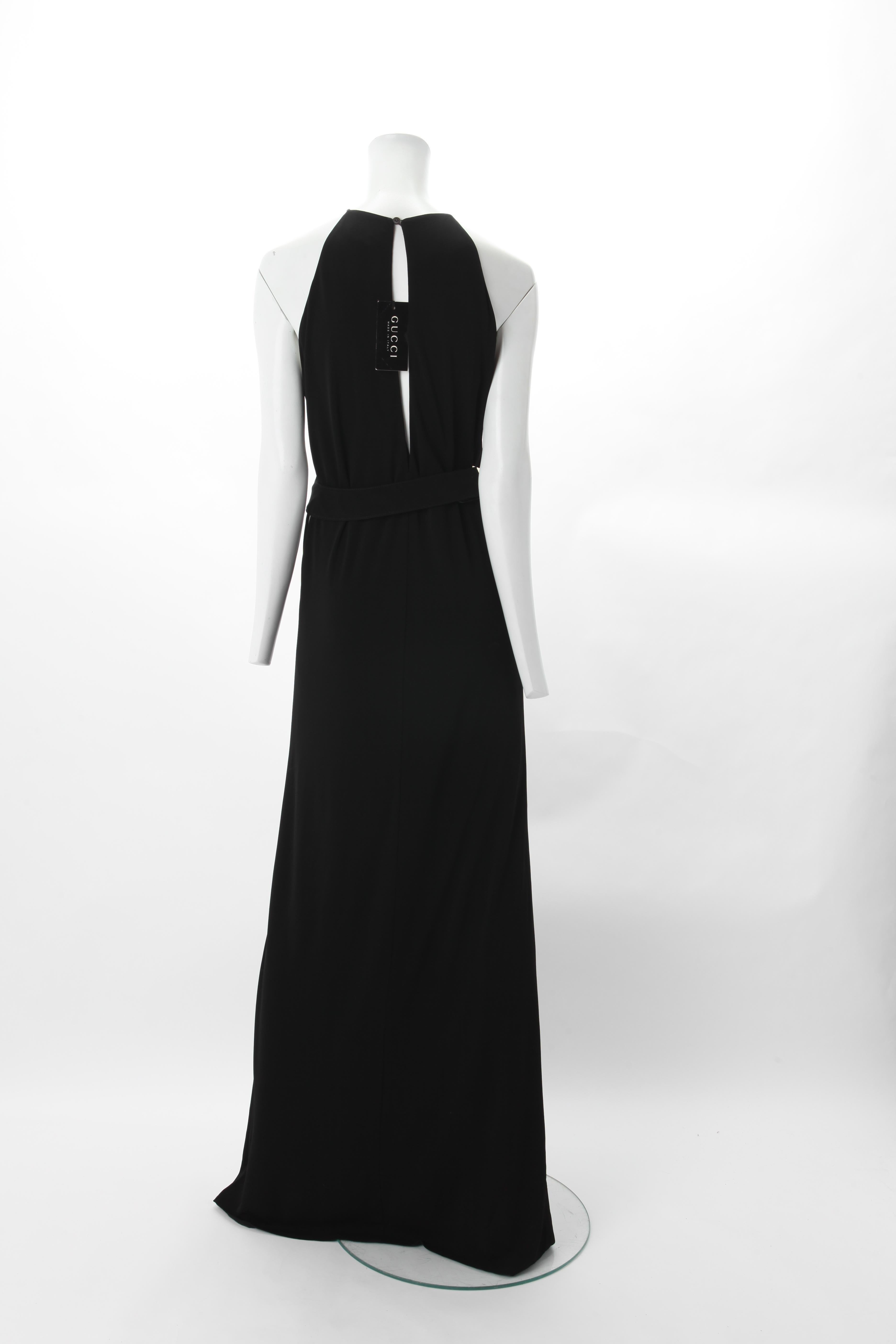 long black dress with gold belt