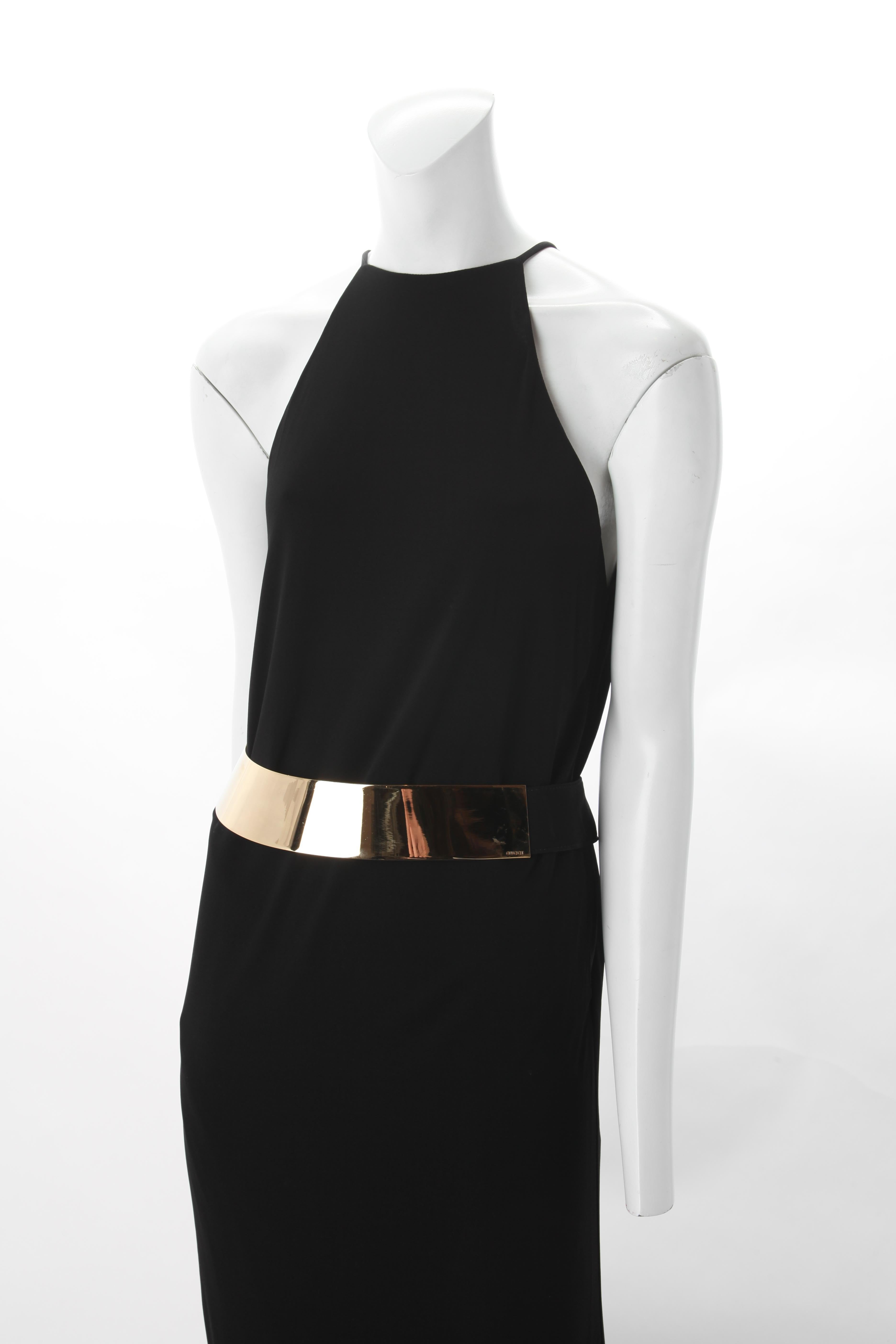 black dress with gold belt