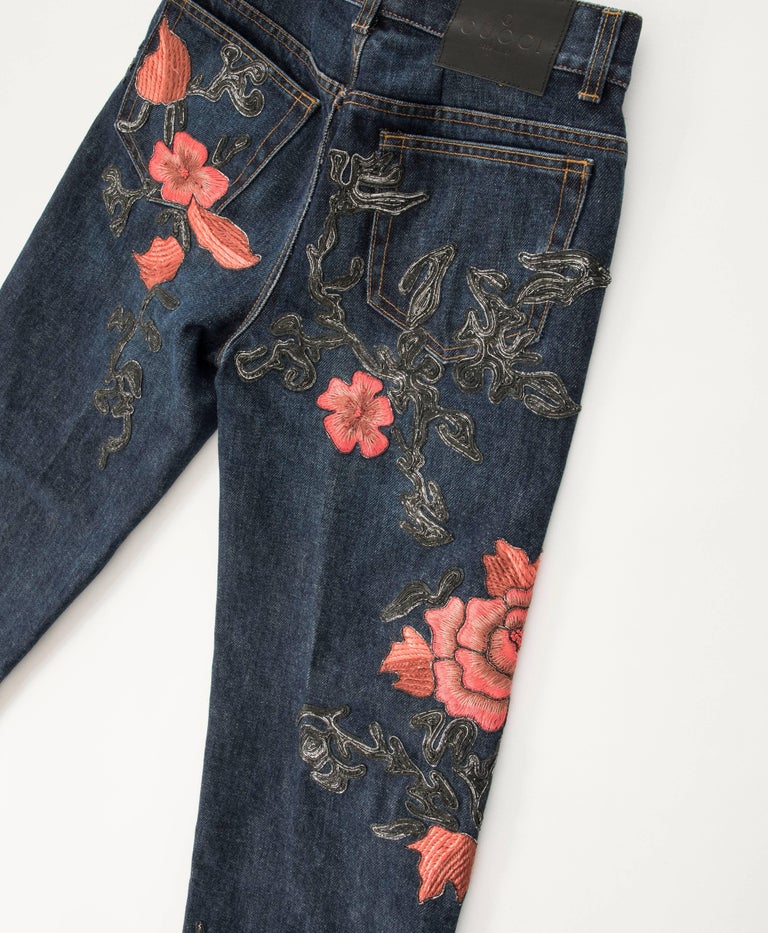 Tom Ford for Gucci Runway Men's Floral Embroidered Denim Jeans, Fall, 1999  For Sale at 1stDibs | 1999 jeans