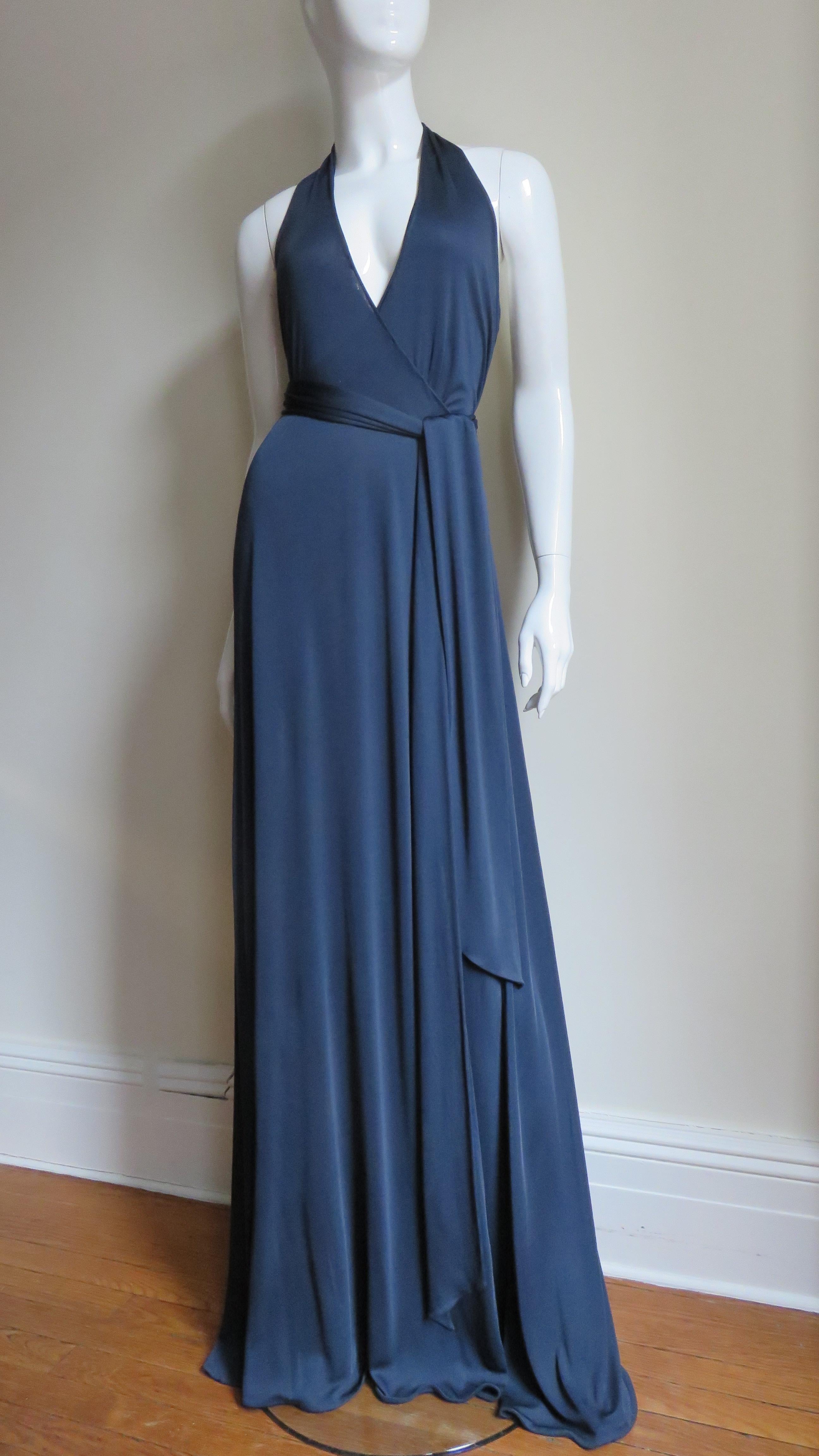 Tom Ford for Gucci Navy Silk Wrap Halter Dress In Good Condition In Water Mill, NY