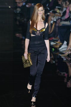 Tom Ford for Gucci Runway Black Sheer Cut-Out Top Bustier Velvet Details It.38