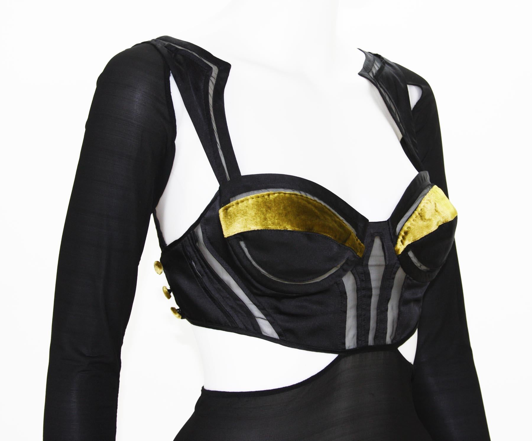 Women's Tom Ford for Gucci Runway Black Sheer Cut-Out Top Bustier Velvet Details It.38 For Sale