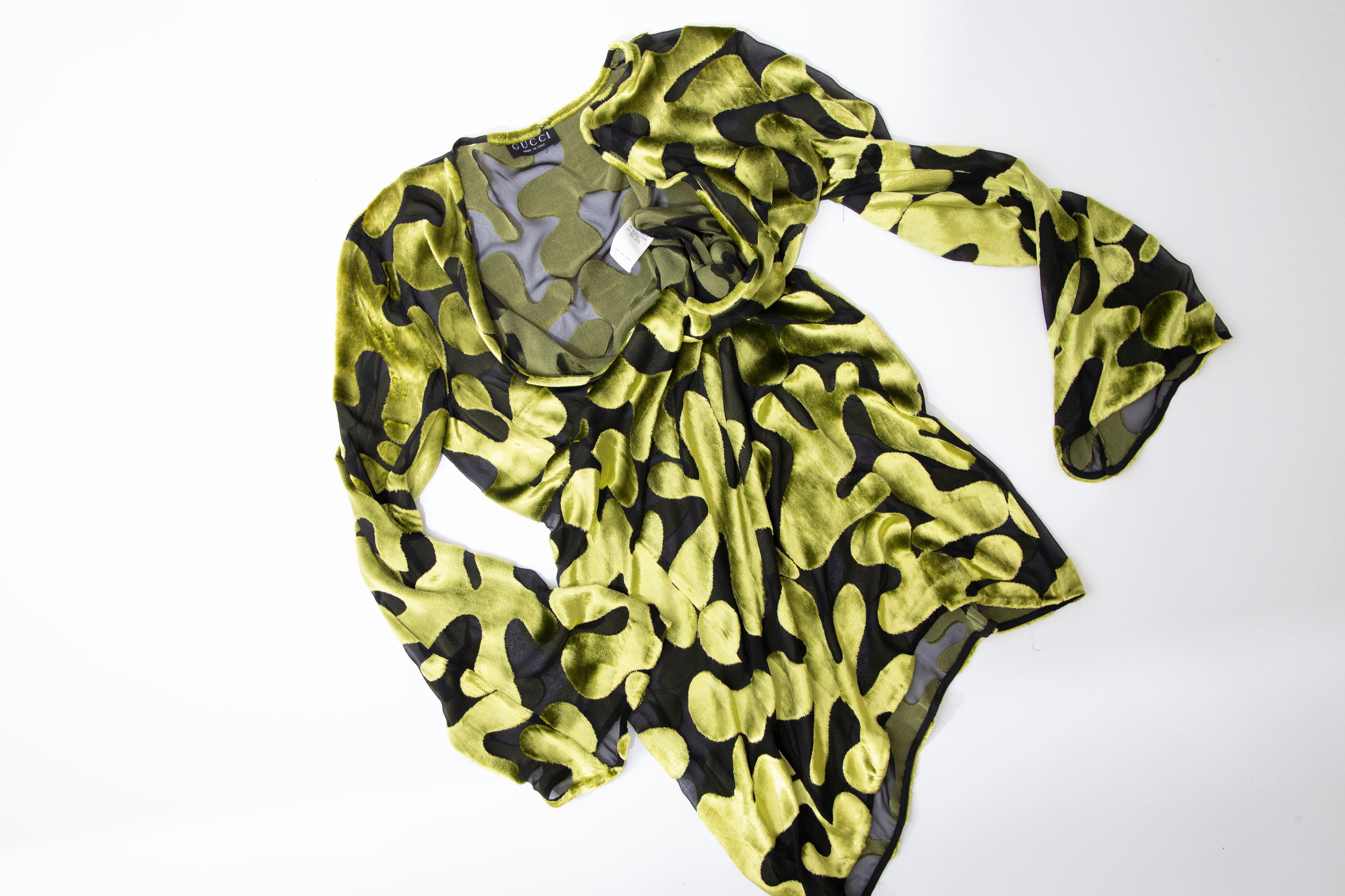 Tom Ford for Gucci Runway Chartreuse Silk Devoré Evening Dress, Spring 1996 4