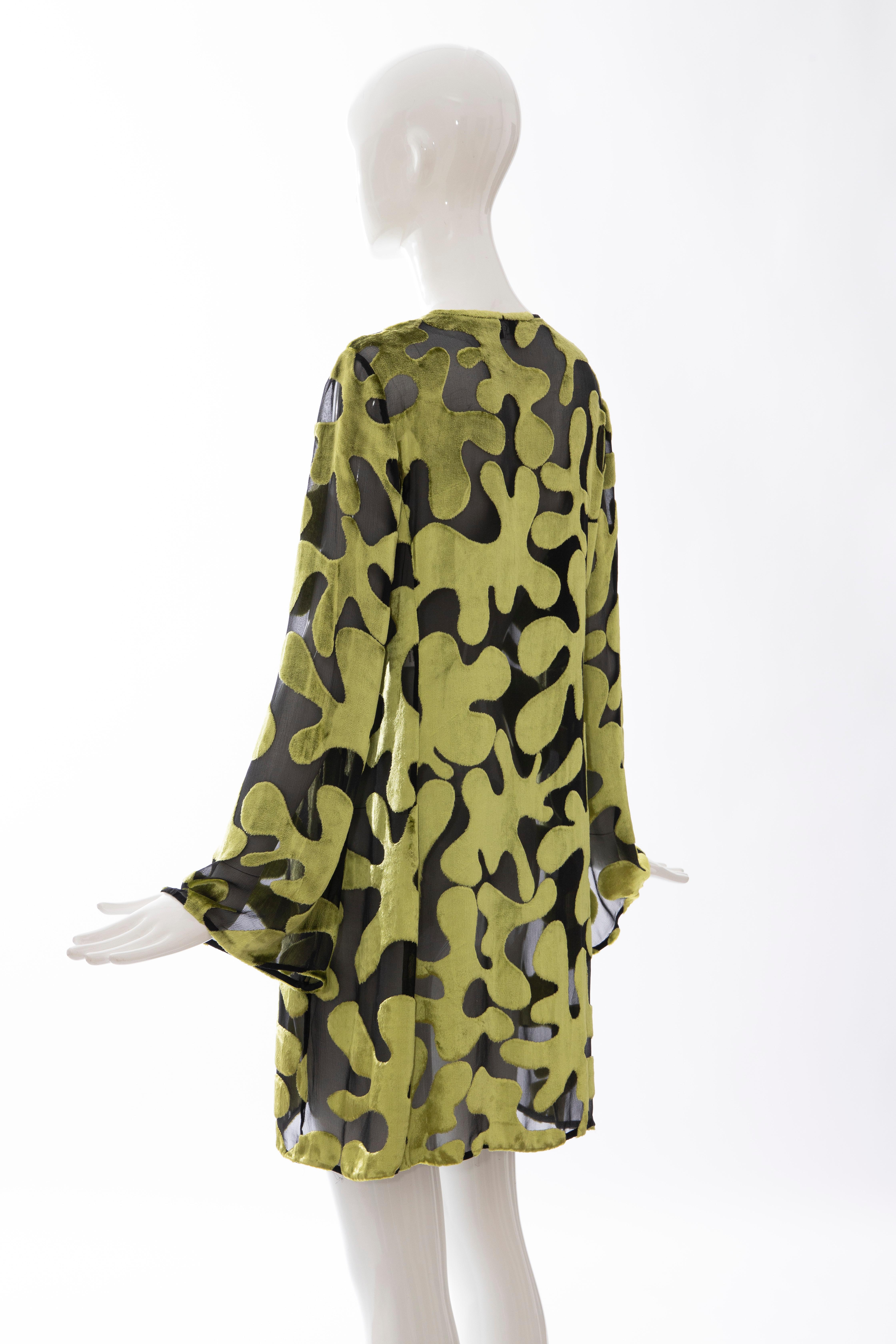 Women's Tom Ford for Gucci Runway Chartreuse Silk Devoré Evening Dress, Spring 1996