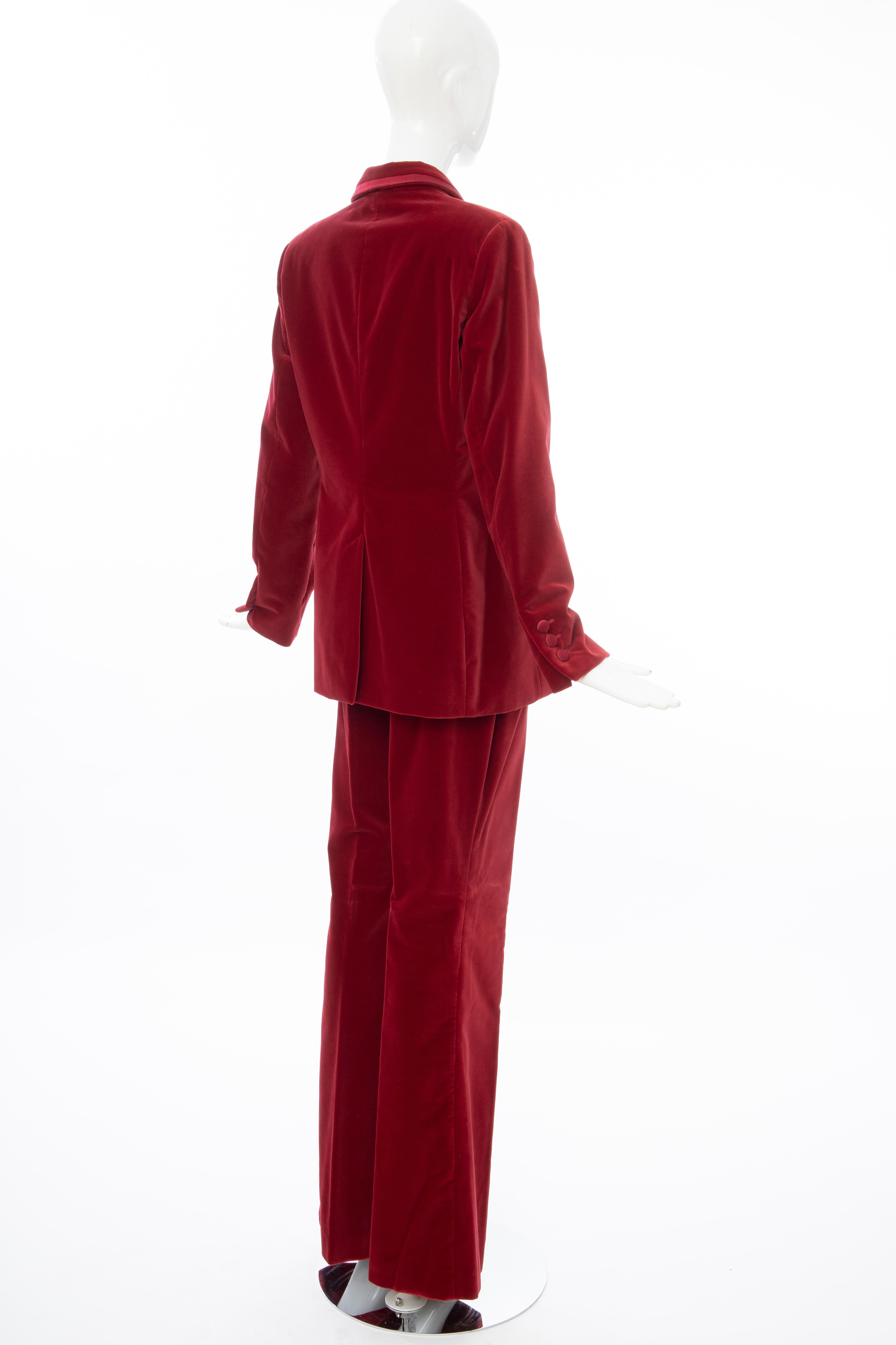 Red  Tom Ford for Gucci Runway Crimson Cotton Velvet Pantsuit, Fall 1996