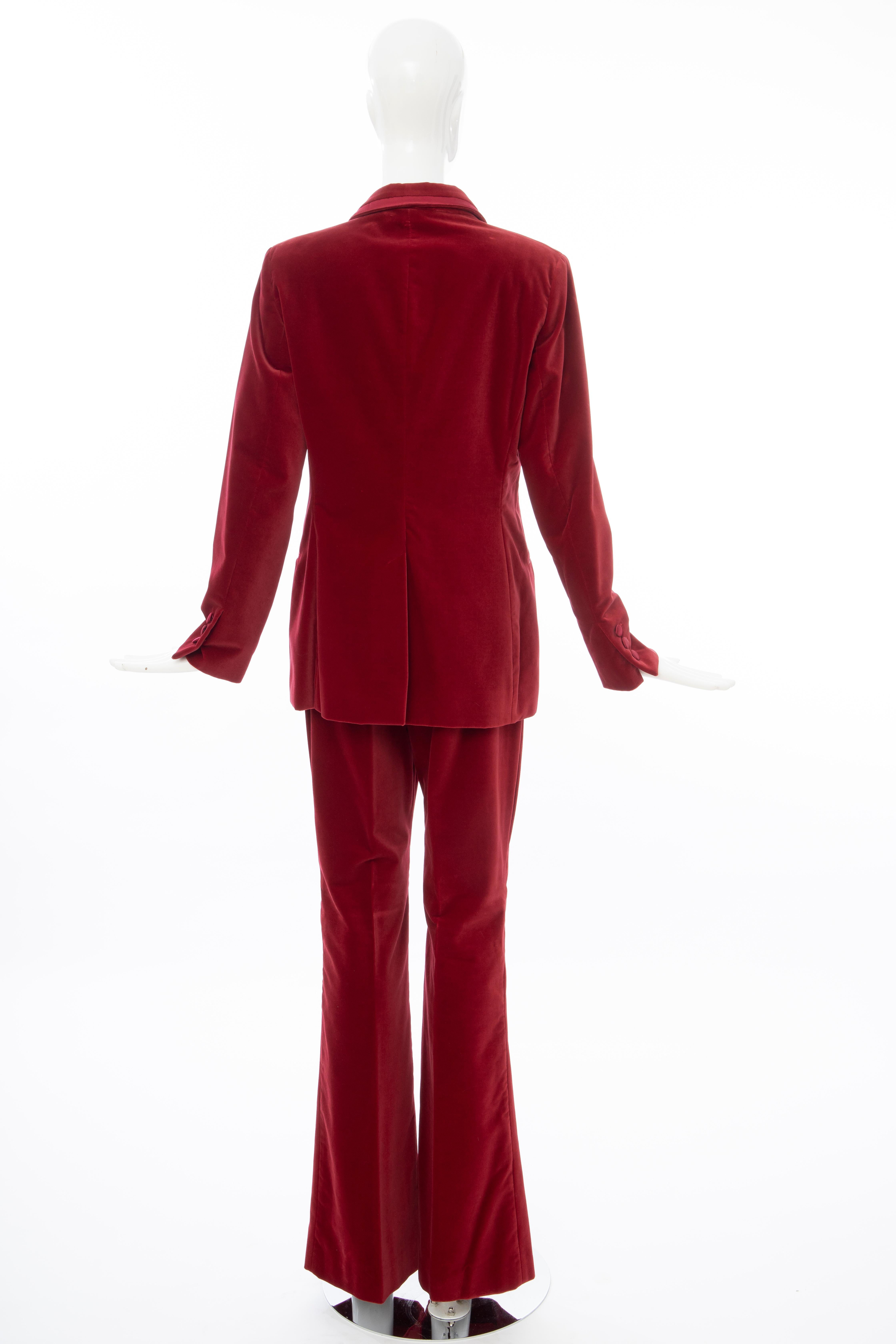  Tom Ford for Gucci Runway Crimson Cotton Velvet Pantsuit, Fall 1996 In Excellent Condition In Cincinnati, OH