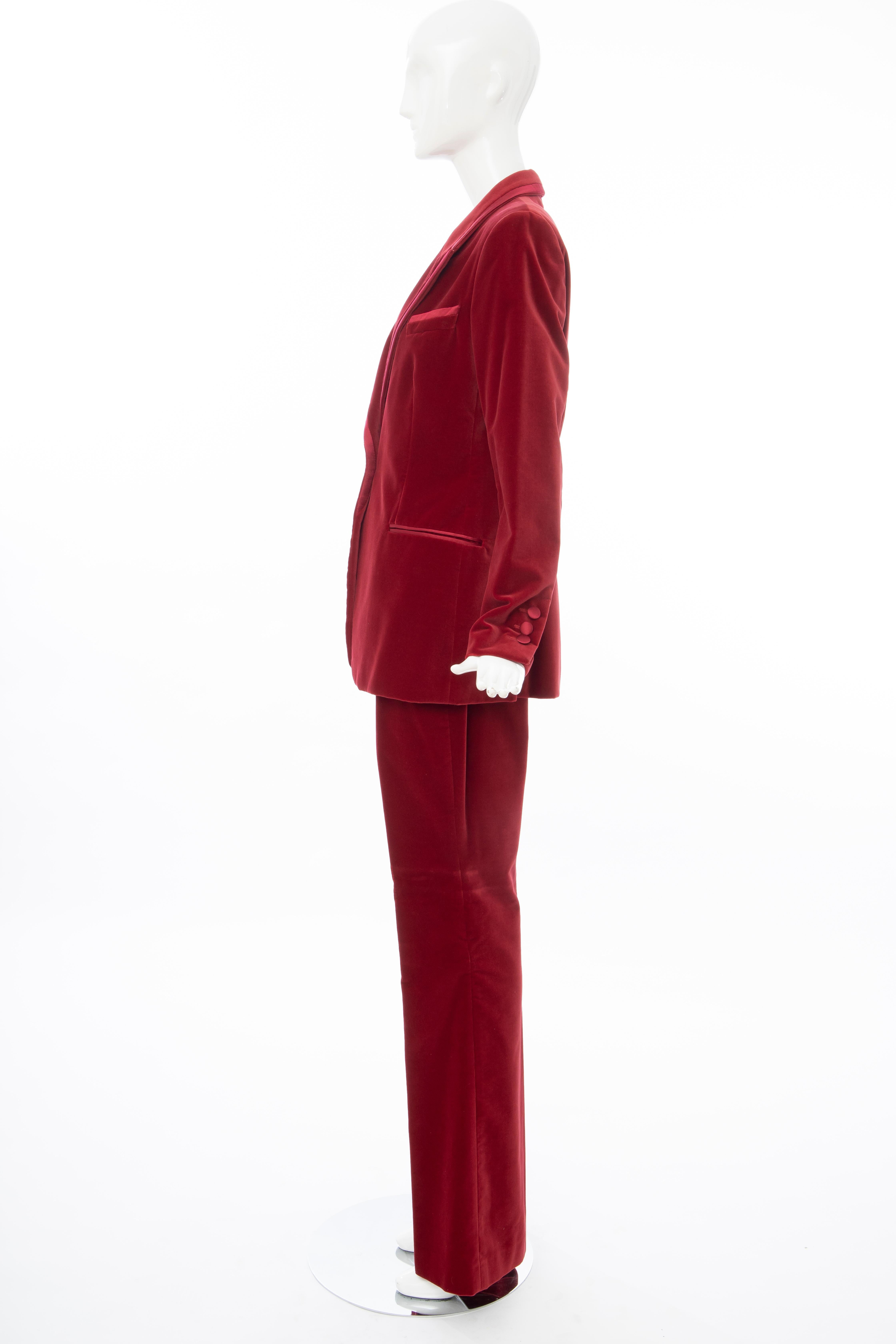  Tom Ford for Gucci Runway Crimson Cotton Velvet Pantsuit, Fall 1996 1