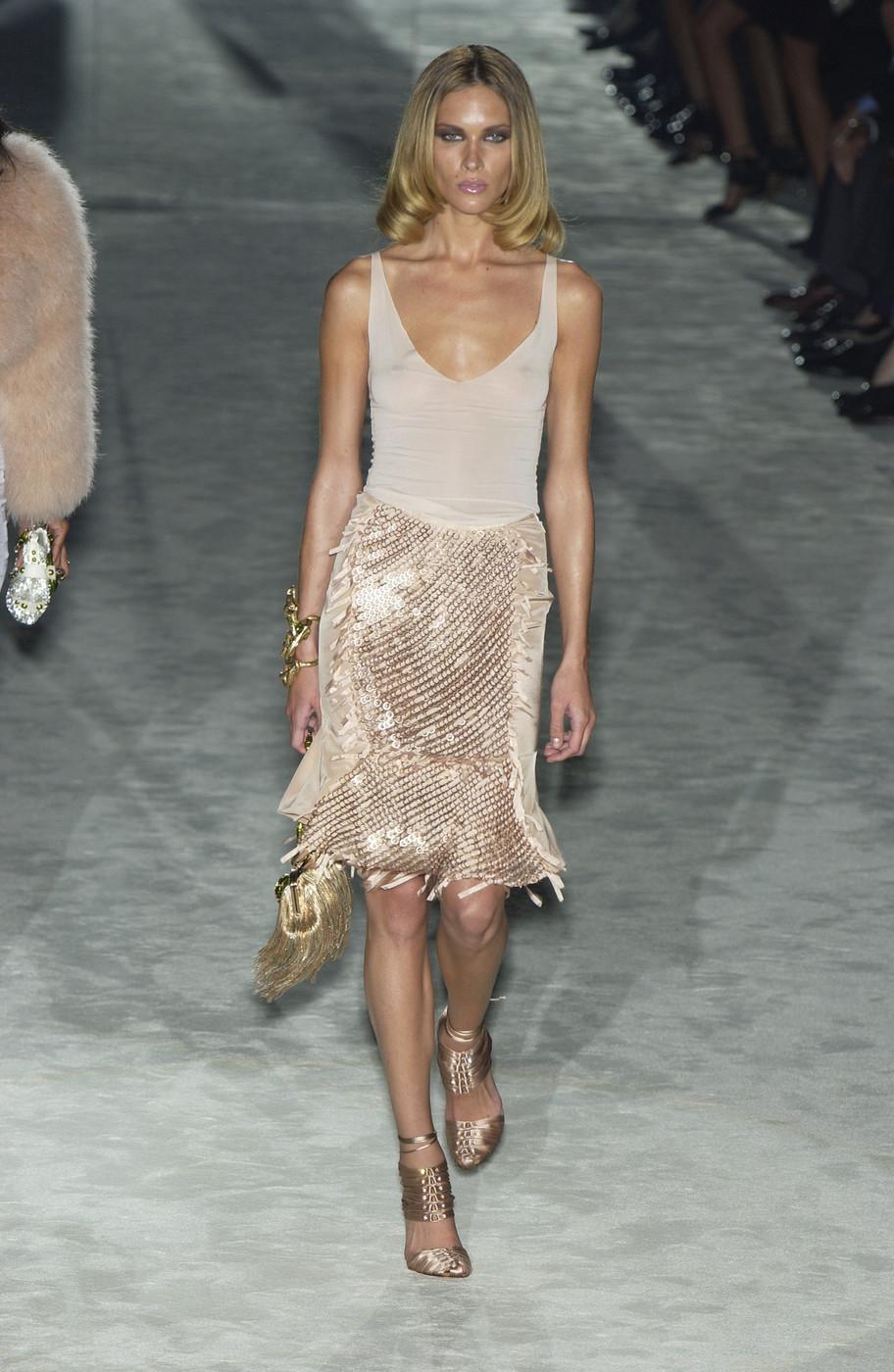 Tom Ford for Gucci Runway Sexy Semi Sheer Nude Silk Skirt
S/S 2004 Collection
Designer size 42
100% Stretch Silk, Very Unique Metal Rings Design Over the Net, Flirty Ribbons, Nude Color.
Measurements: Length - 20 inches at sides, 22