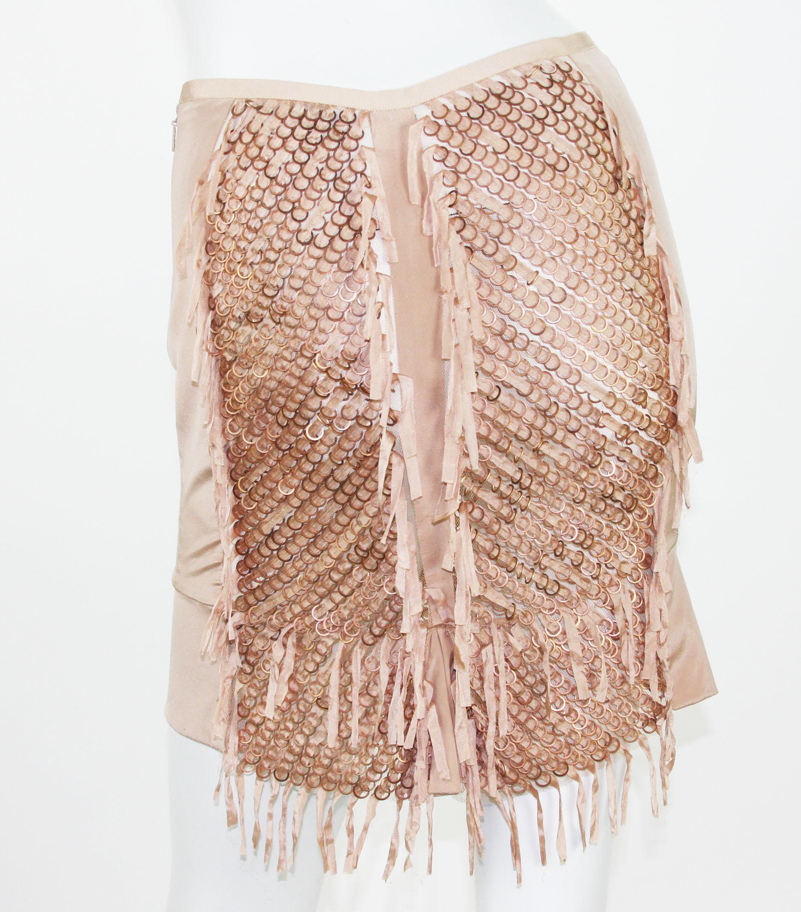 Tom Ford for Gucci Runway S/S 2004 Sheer Nude Rings Ribbon Mini Skirt It 42 For Sale 2