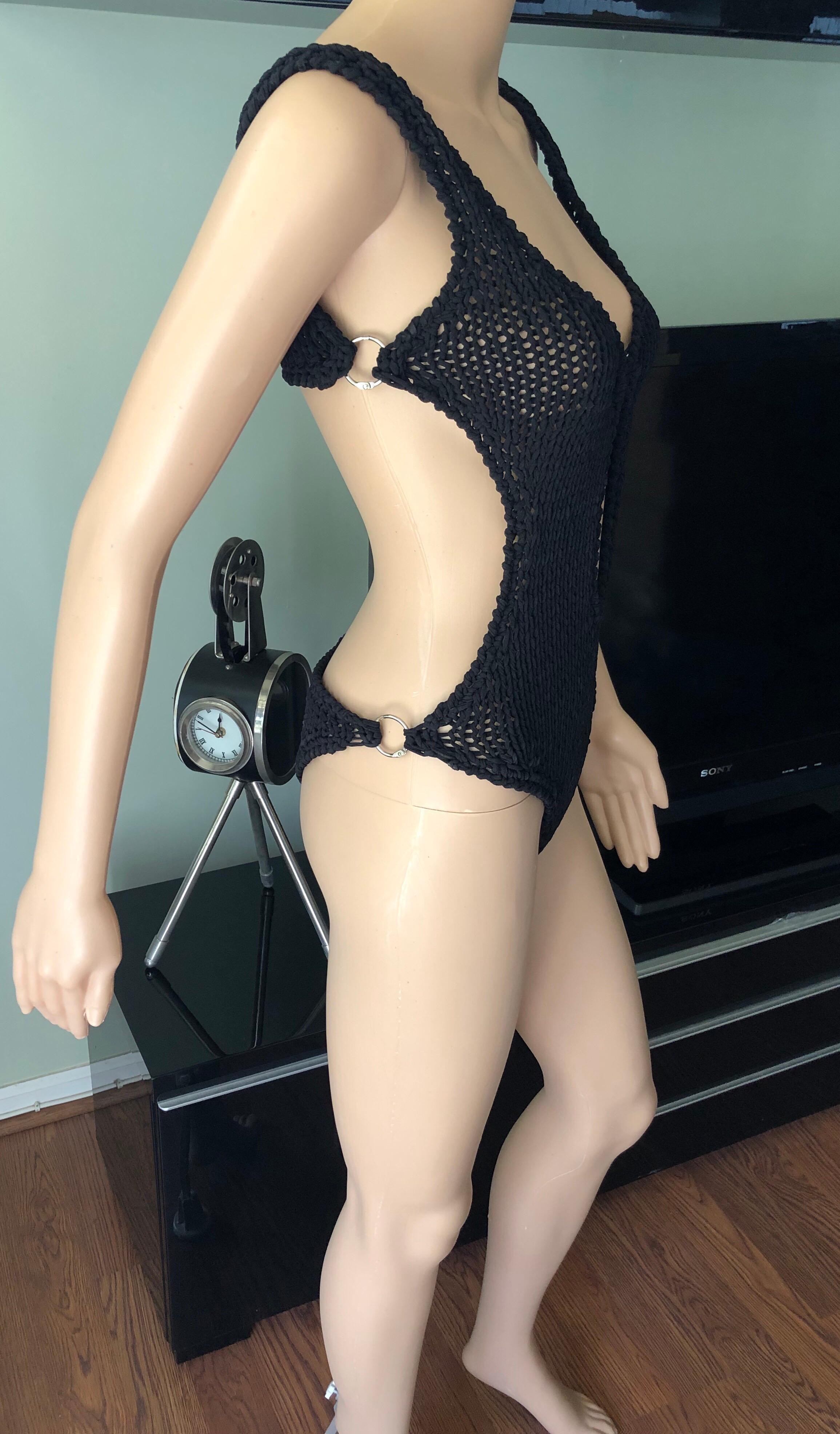 Tom Ford for Gucci S/S 1995 Runway Cutout Knit Woven One-Piece Bodysuit Swimsuit In Excellent Condition In Naples, FL