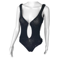 Tom Ford for Gucci S/S 1995 Runway Cutout Knit Woven One-Piece Bodysuit Swimsuit