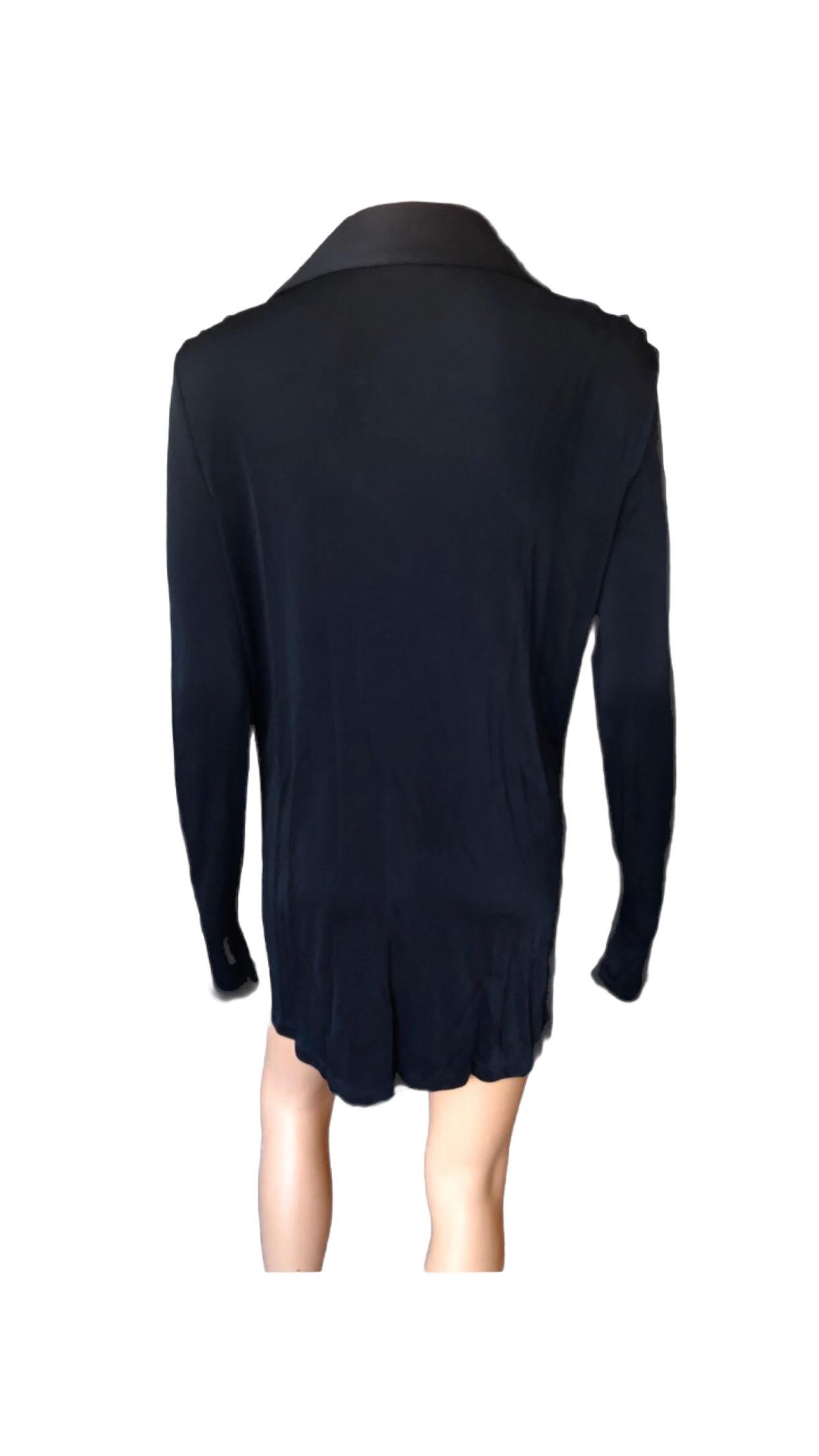 Tom Ford for Gucci S/S 1996 Plunging Lace-Up Black Tunic Micro Mini Dress For Sale 2