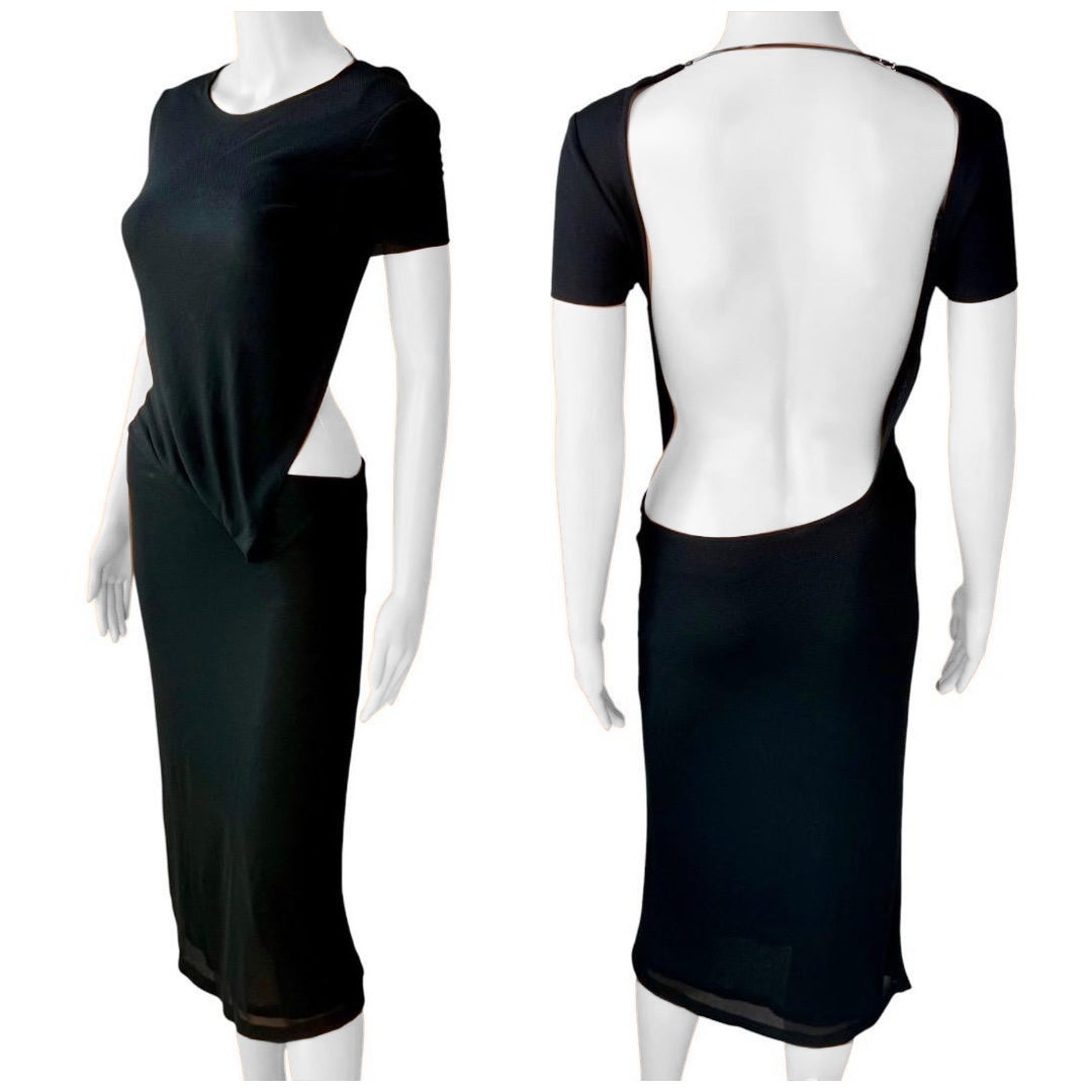 Tom Ford for Gucci S/S 1997 Runway Chain Cutout Backless Sheer Jersey Knit Dress