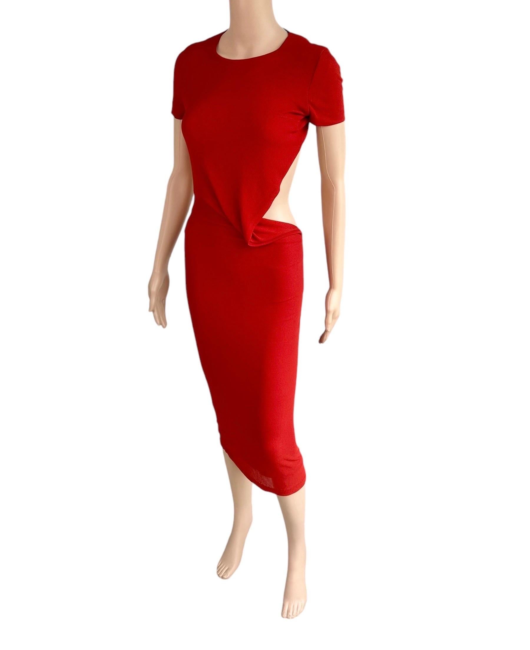 Tom Ford for Gucci S/S 1997 Runway Chain Cutout Backless Sheer Jersey Red Dress 4