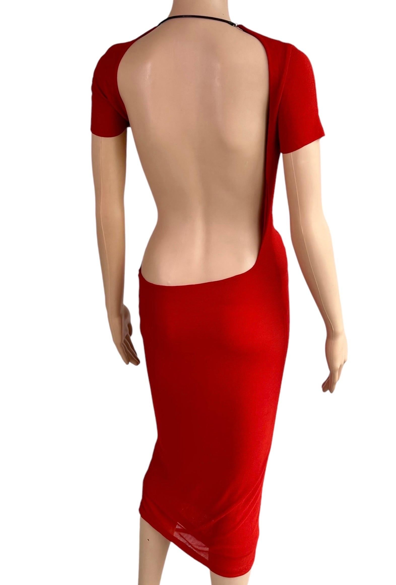 Tom Ford for Gucci S/S 1997 Runway Chain Cutout Backless Sheer Jersey Red Dress 5