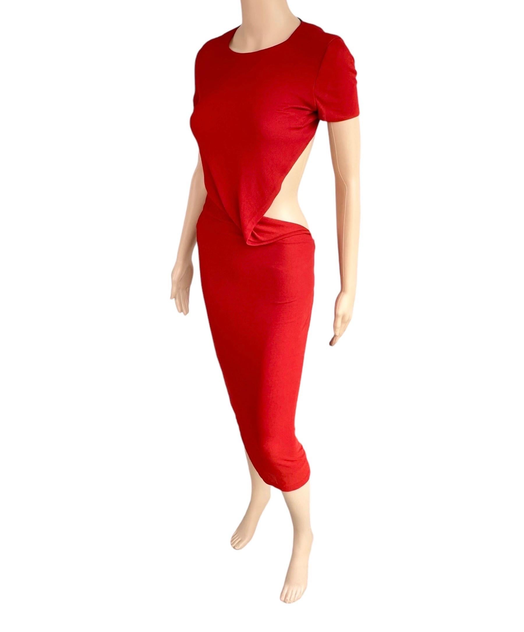 Tom Ford for Gucci S/S 1997 Runway Chain Cutout Backless Sheer Jersey Red Dress 6