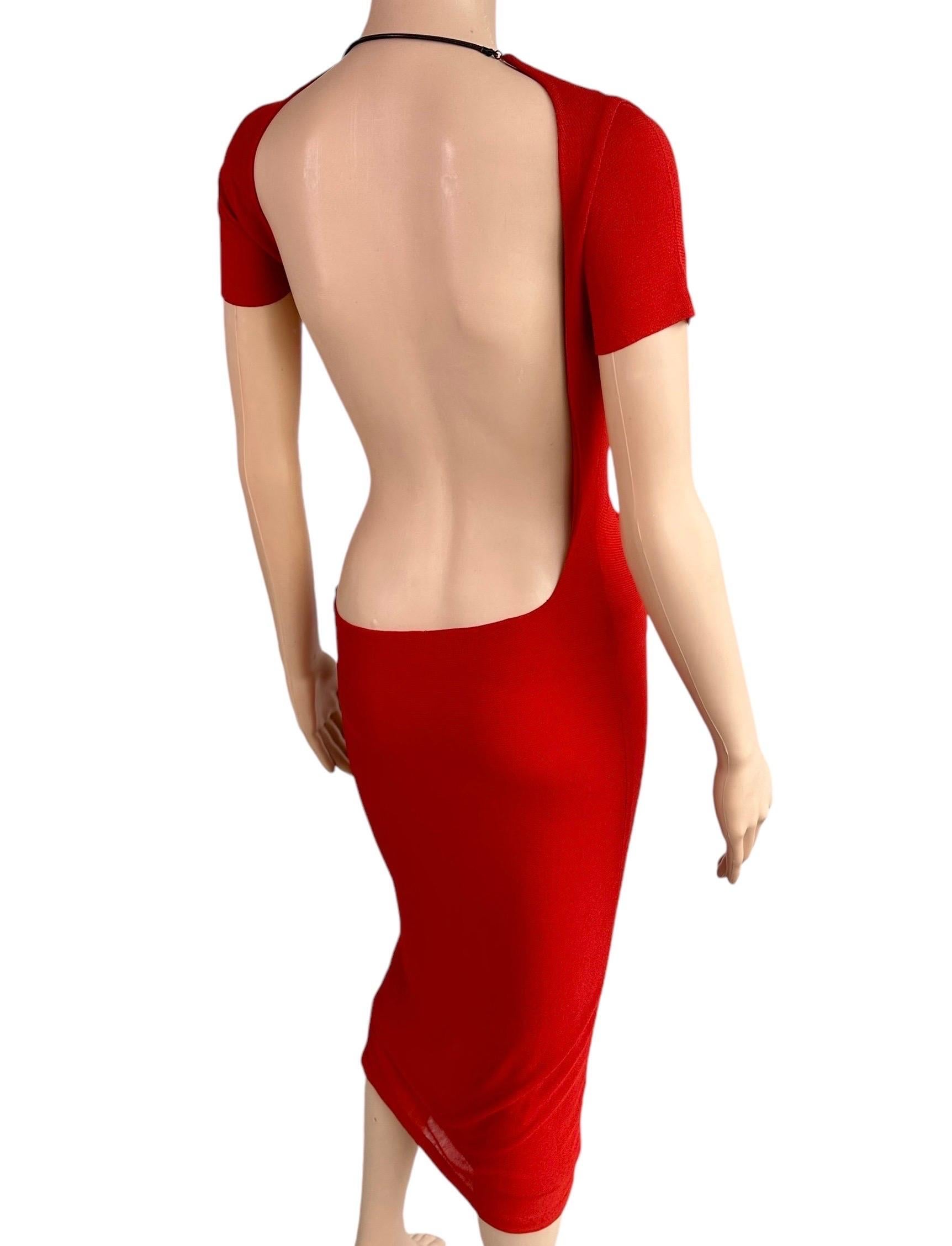 Tom Ford for Gucci S/S 1997 Runway Chain Cutout Backless Sheer Jersey Red Dress 7