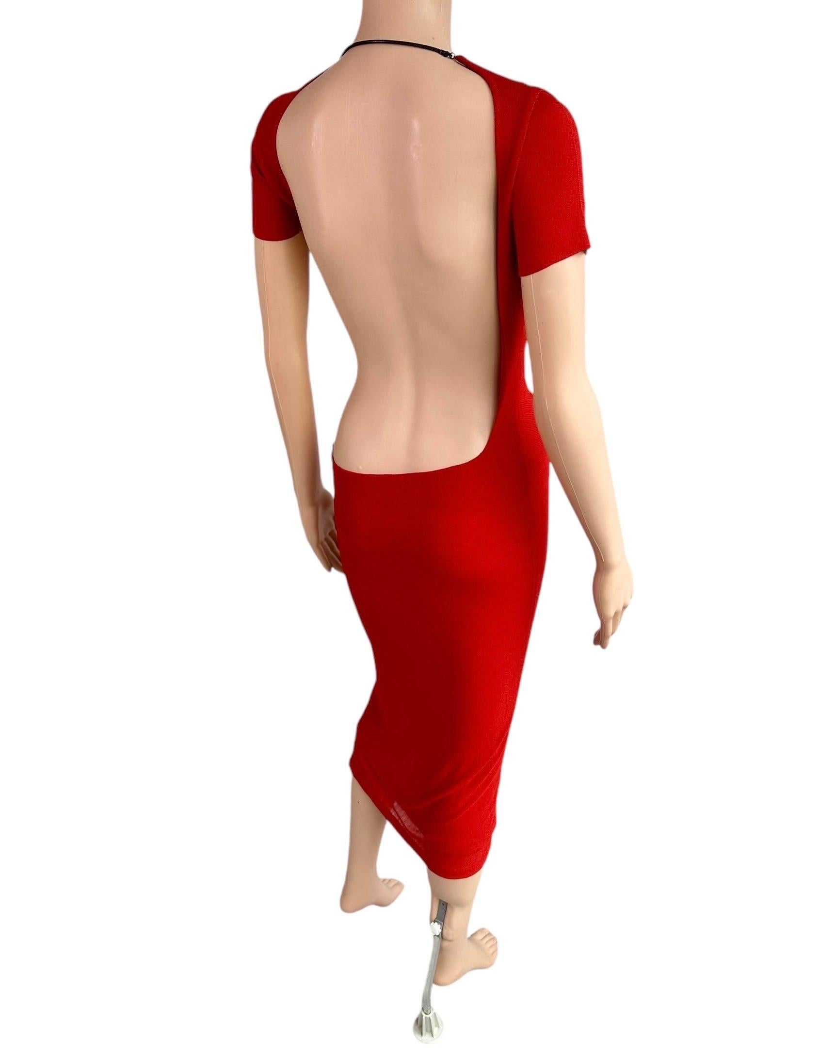 Tom Ford for Gucci S/S 1997 Runway Chain Cutout Backless Sheer Jersey Red Dress 9