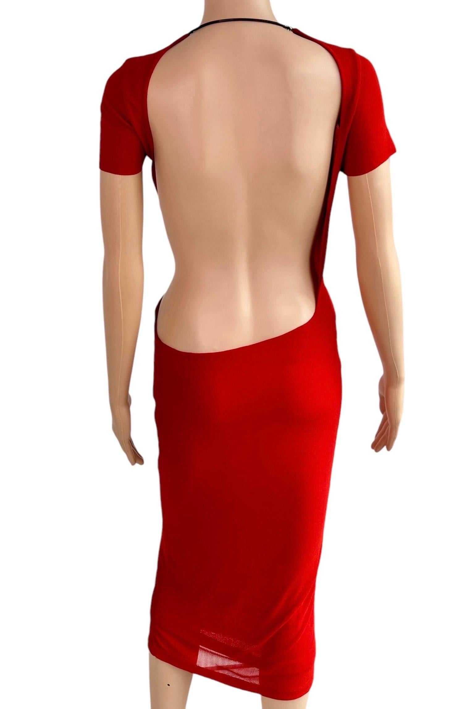 Gray Tom Ford for Gucci S/S 1997 Runway Chain Cutout Backless Sheer Jersey Red Dress