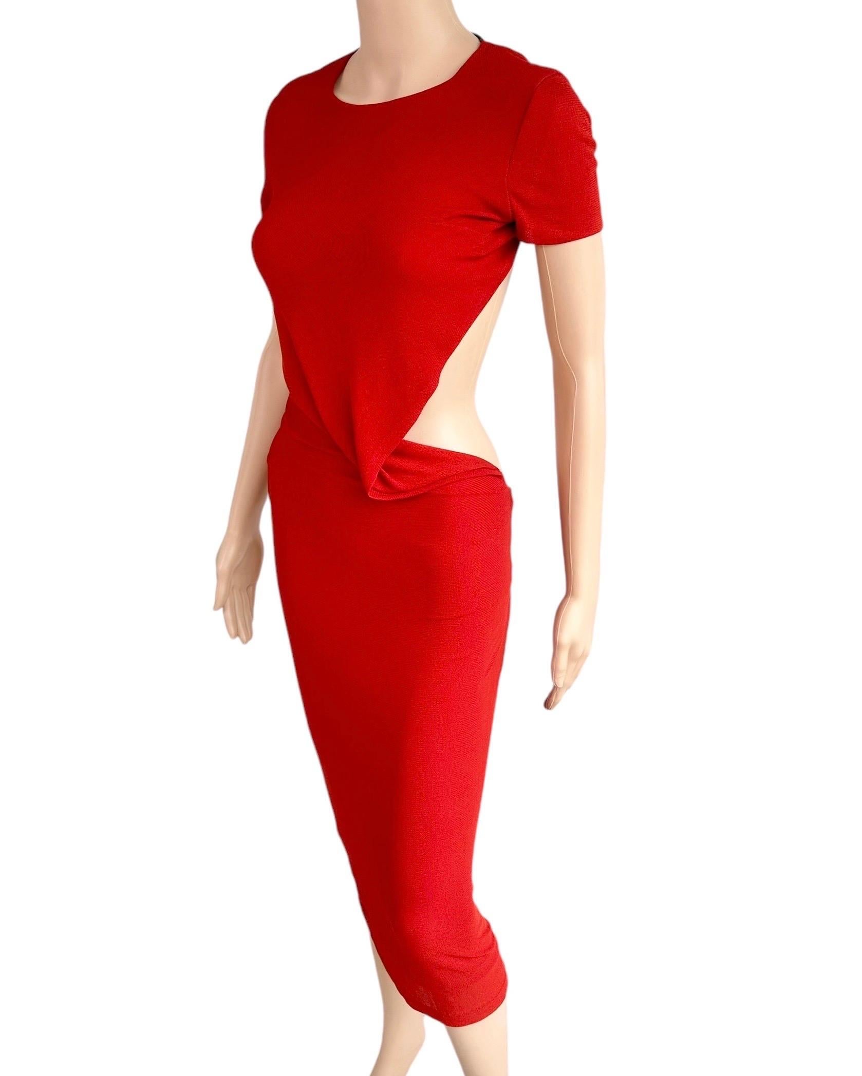 Tom Ford for Gucci S/S 1997 Runway Chain Cutout Backless Sheer Jersey Red Dress 1