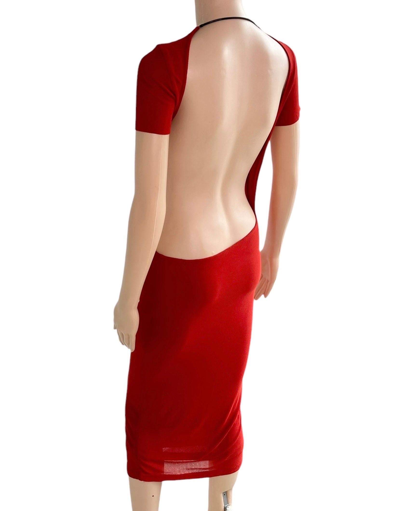 Tom Ford for Gucci S/S 1997 Runway Chain Cutout Backless Sheer Jersey Red Dress 2