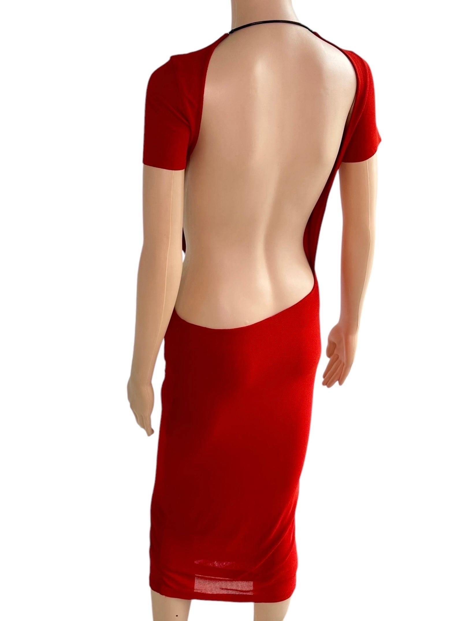 Tom Ford for Gucci S/S 1997 Runway Chain Cutout Backless Sheer Jersey Red Dress 3