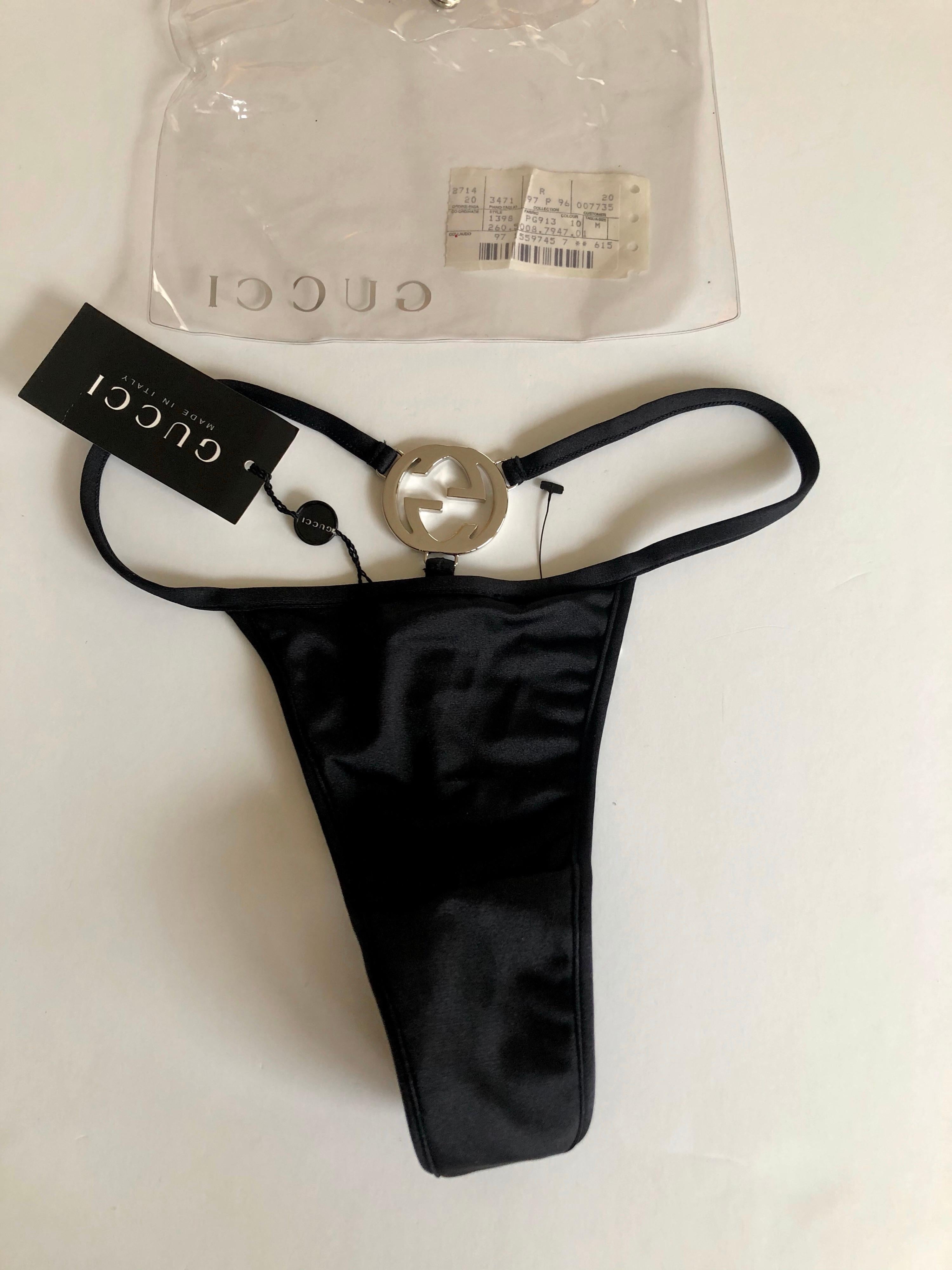 Black Tom Ford for Gucci S/S 1997 Runway Vintage Logo G String Thong Panty Underwear