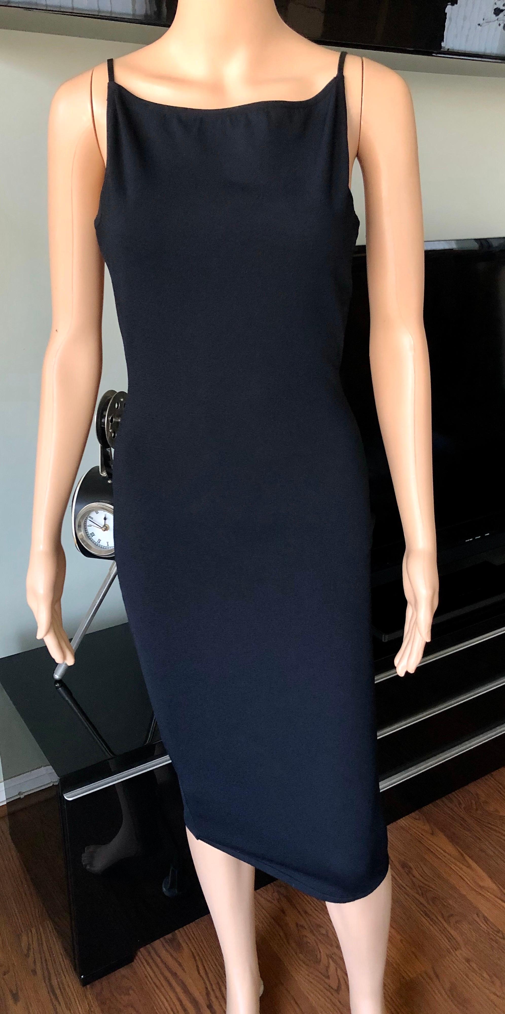 Tom Ford für Gucci S/S 1998 Bodycon Rückenfreies Schnallenriemen Strick Schwarzes Midikleid IT 42