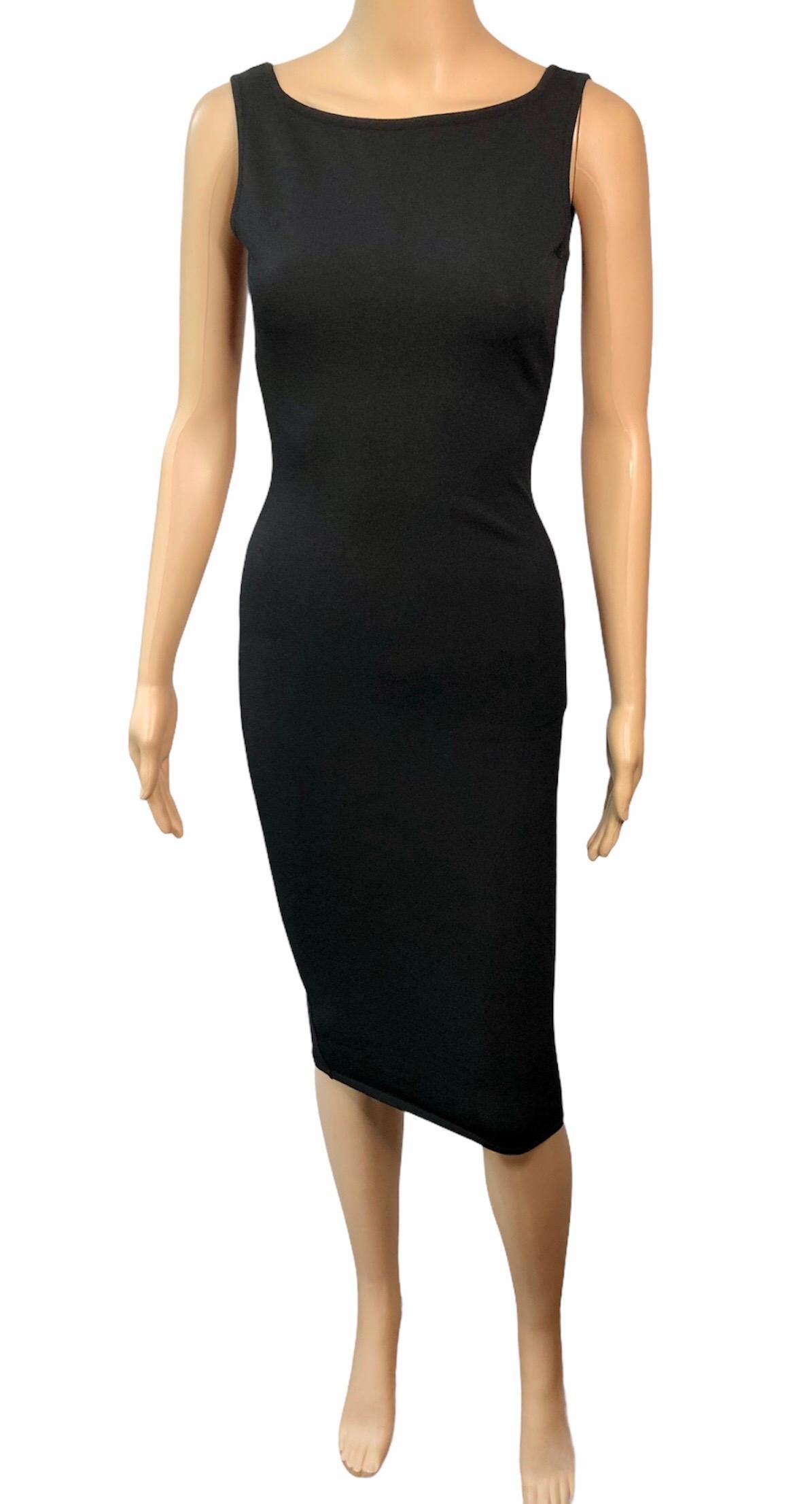 Tom Ford for Gucci S/S 1998 Bodycon Cutout Back Buckled Knit Black Midi Dress IT 40
