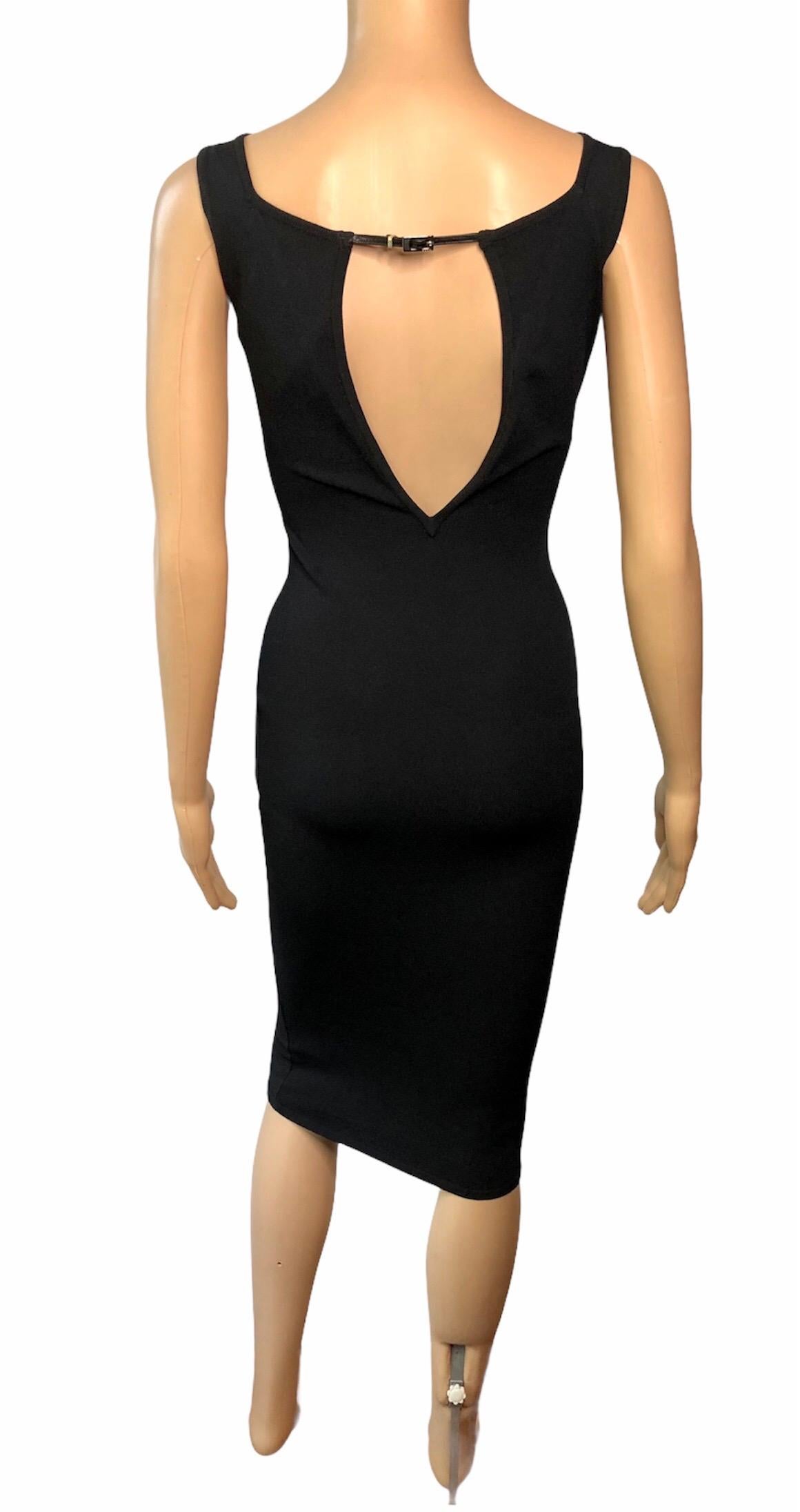 Tom Ford for Gucci S/S 1998 Bodycon Cutout Back Buckled Knit Black Midi Dress In Excellent Condition In Naples, FL