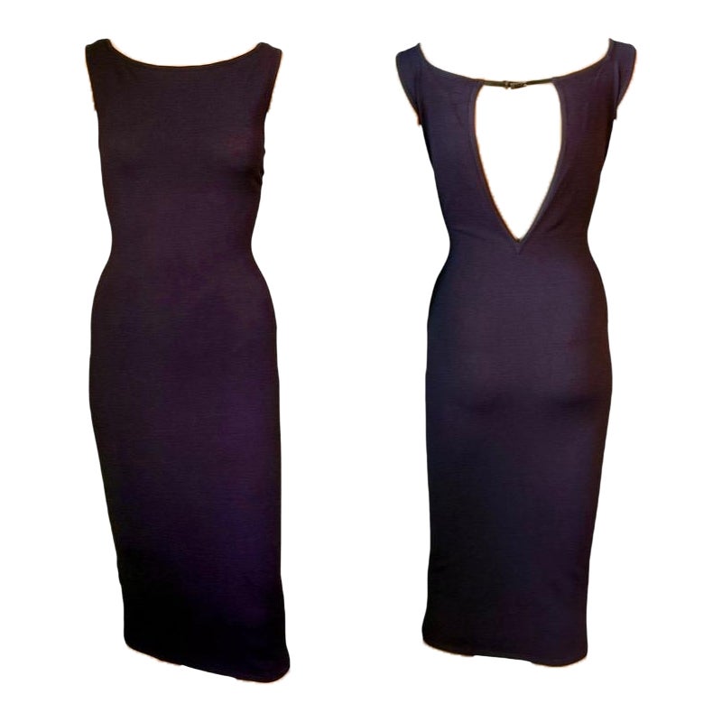 Tom Ford for Gucci S/S 1998 Bodycon Cutout Back Buckled Knit Midi Dress
