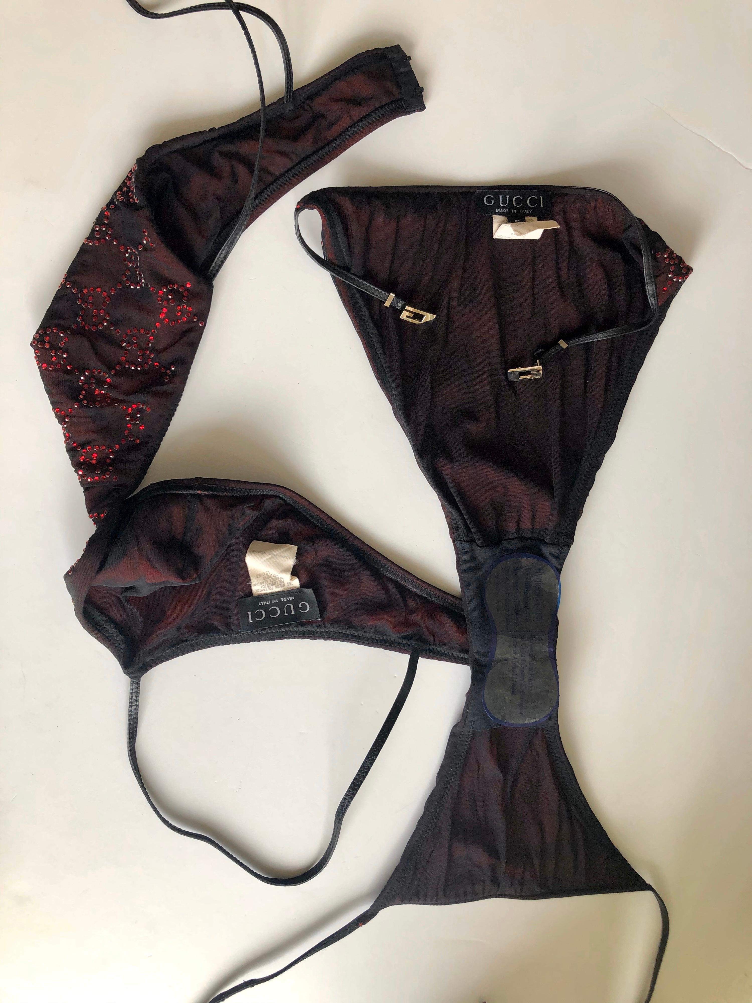 Tom Ford for Gucci S/S 1998 Crystal GG Logo Monogram Two-Piece Bikini Swimwear 2
