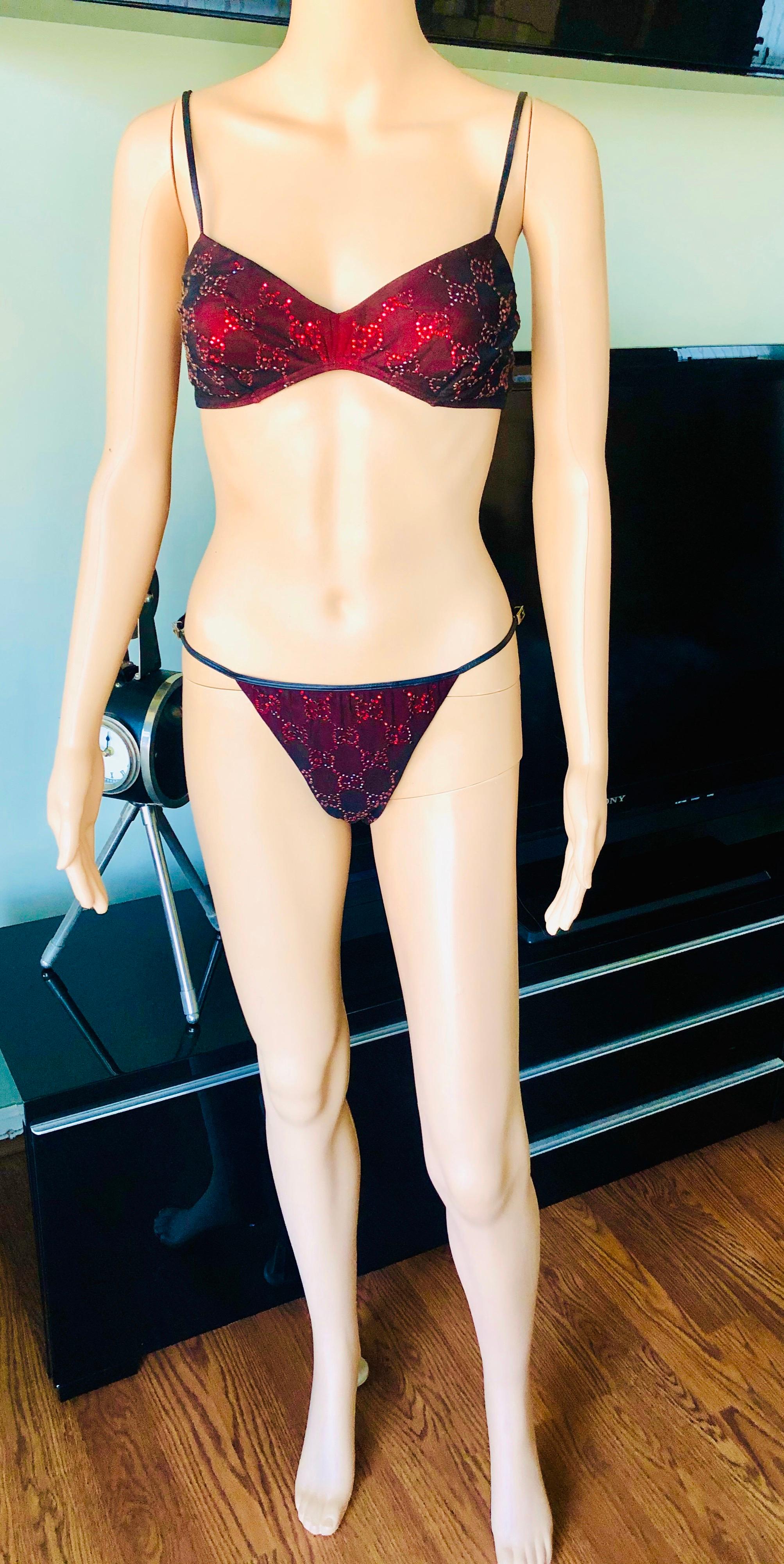 Tom Ford for Gucci S/S 1998 Crystal GG Logo Monogram Two-Piece Bikini Swimwear In Excellent Condition In Naples, FL