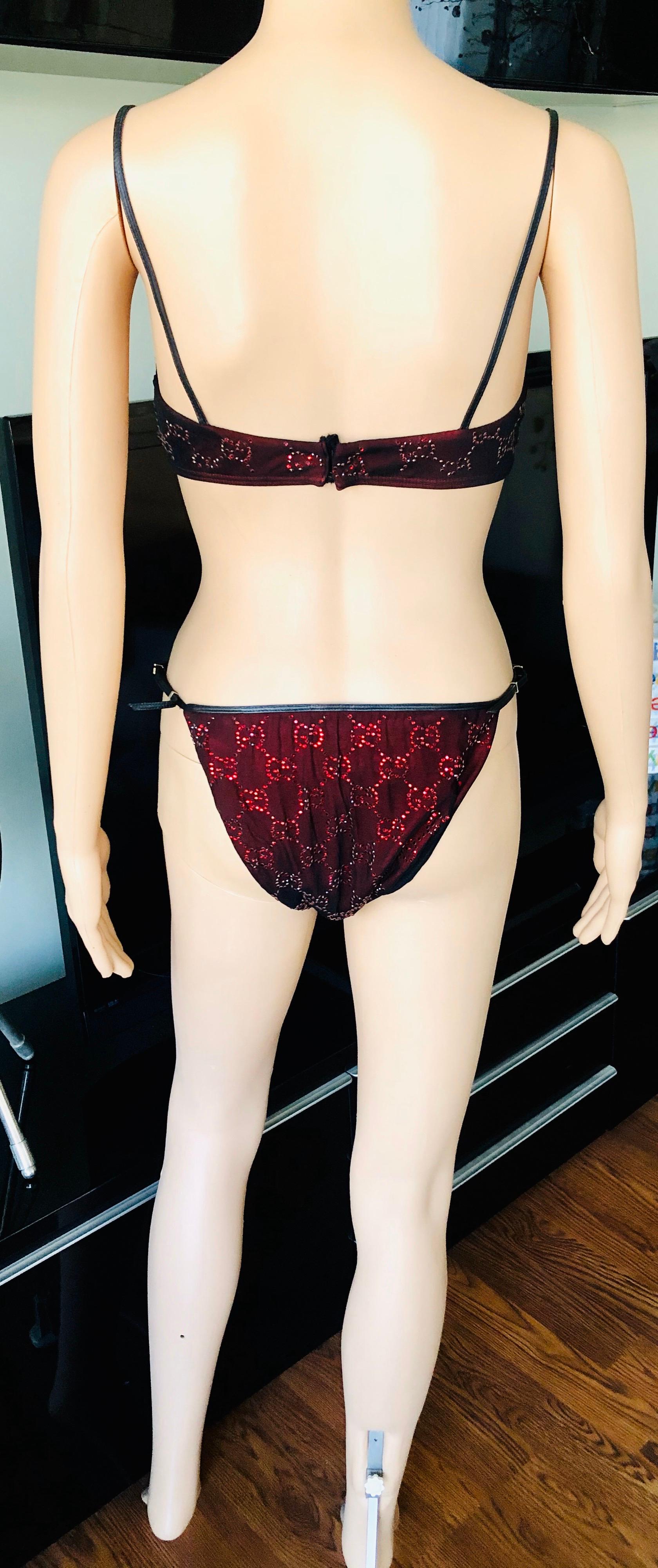 Tom Ford for Gucci S/S 1998 Crystal GG Logo Monogram Two-Piece Bikini Swimwear In Excellent Condition In Naples, FL