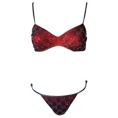 Tom Ford für Gucci S/S 1998 Kristall GG Logo Monogramm Zweiteilige Bikini-Badebekleidung