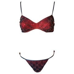 Tom Ford für Gucci S/S 1998 Kristall GG Logo Monogramm Zweiteilige Bikini-Badebekleidung