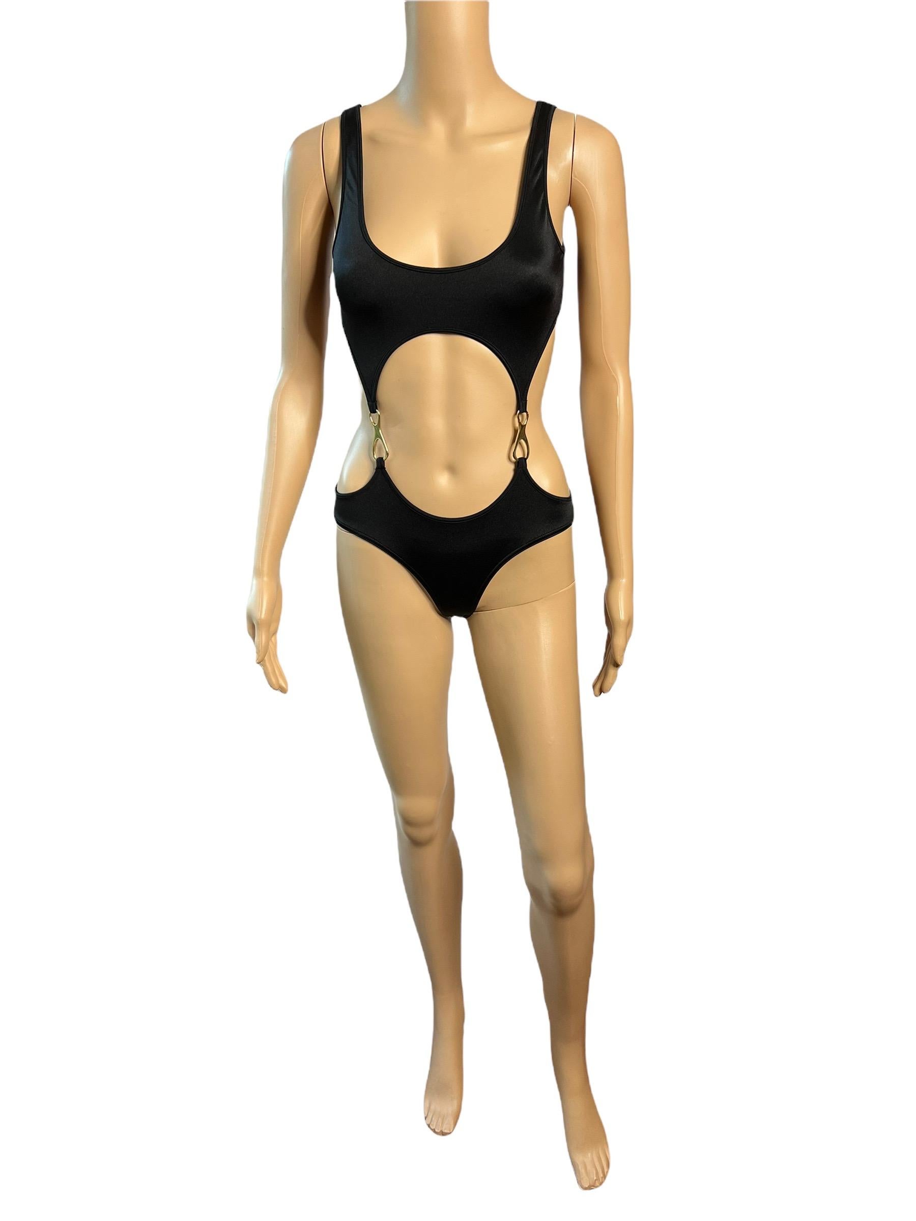Tom Ford für Gucci S/S 1998 Ausschnitt Goldschnallen Einteiliger Bodysuit Badeanzug Bademode Größe M


