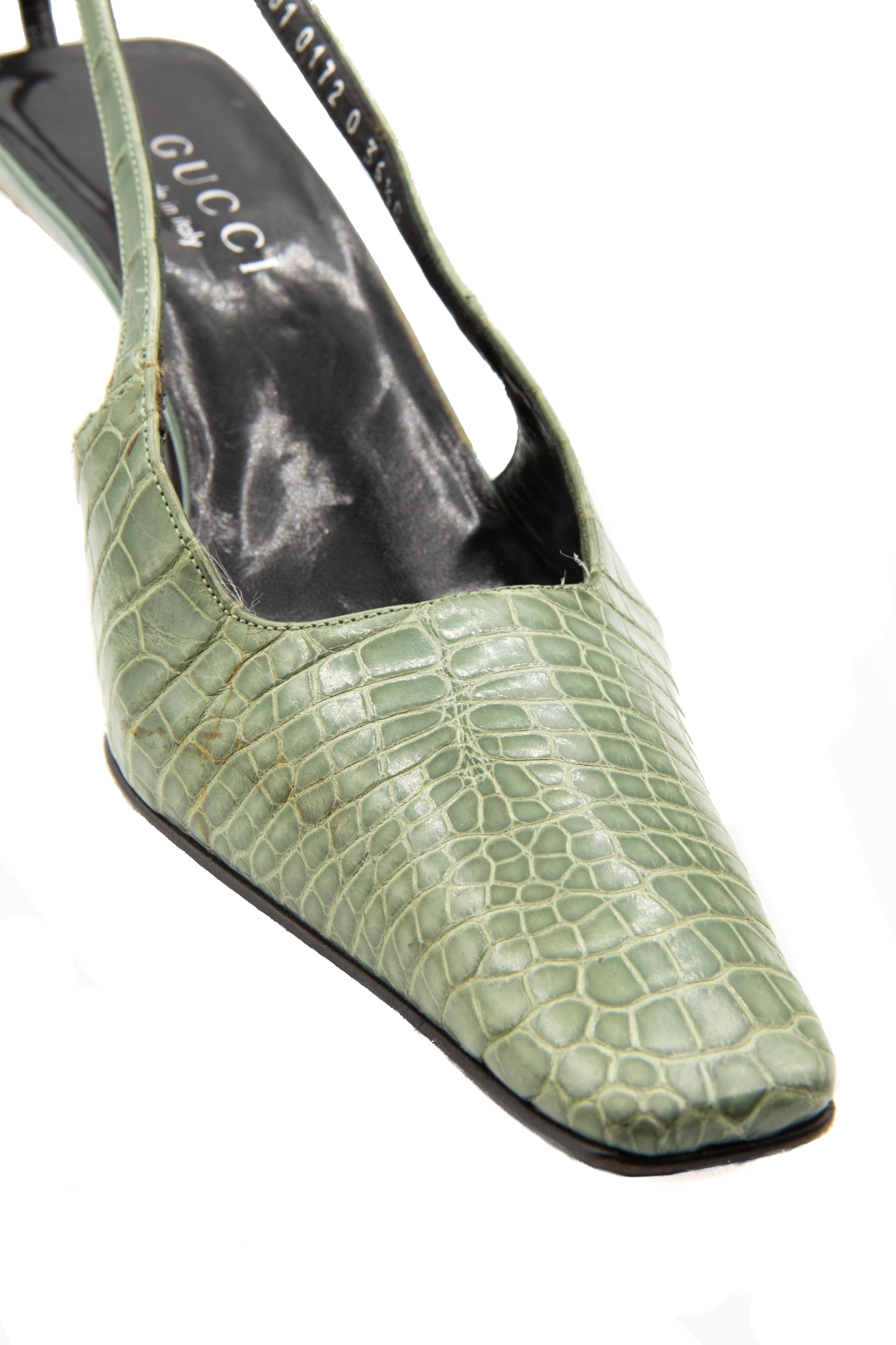 Tom Ford for Gucci S/S 1998 Green Crocodile Mules In Fair Condition In London, GB