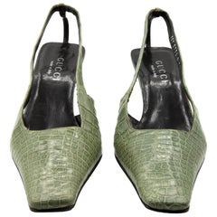 Vintage Tom Ford for Gucci S/S 1998 Green Crocodile Mules